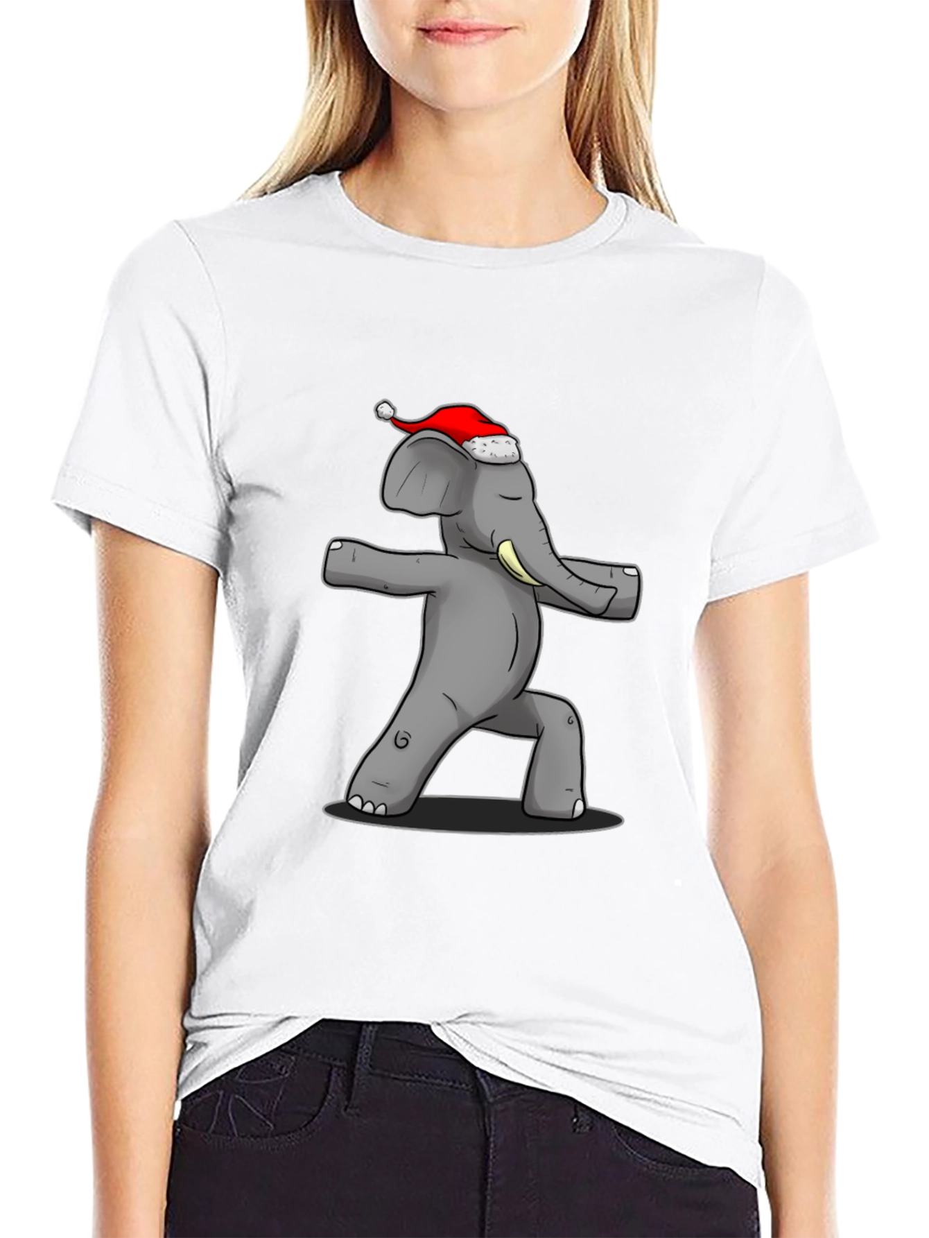 Black Yoga Elephant Santa Hat T-Shirt view 9