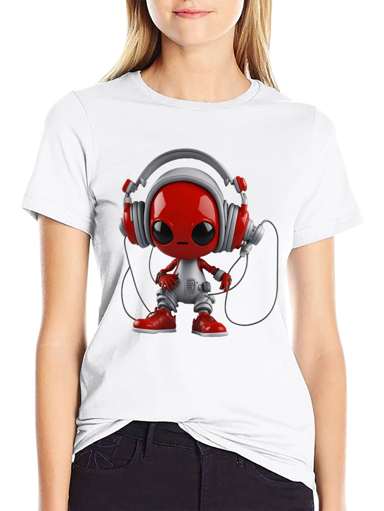 Black Stylish Black T-Shirt with Alien DJ Graphic view 9