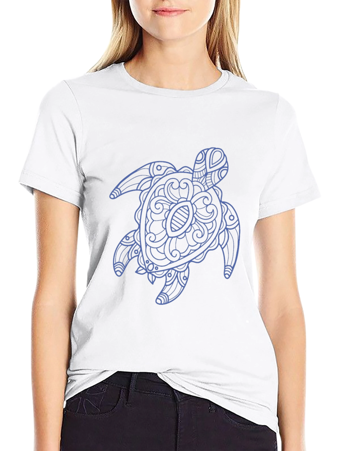 Black Men's Black T-Shirt with Blue Turtle Graphic view 9