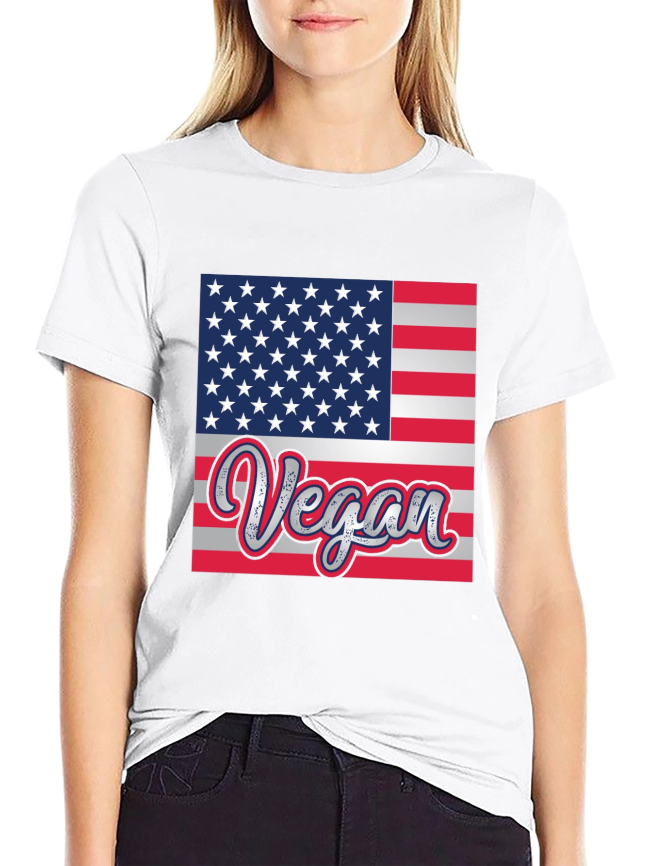 Black Vegan American Flag Graphic T-Shirt view 9