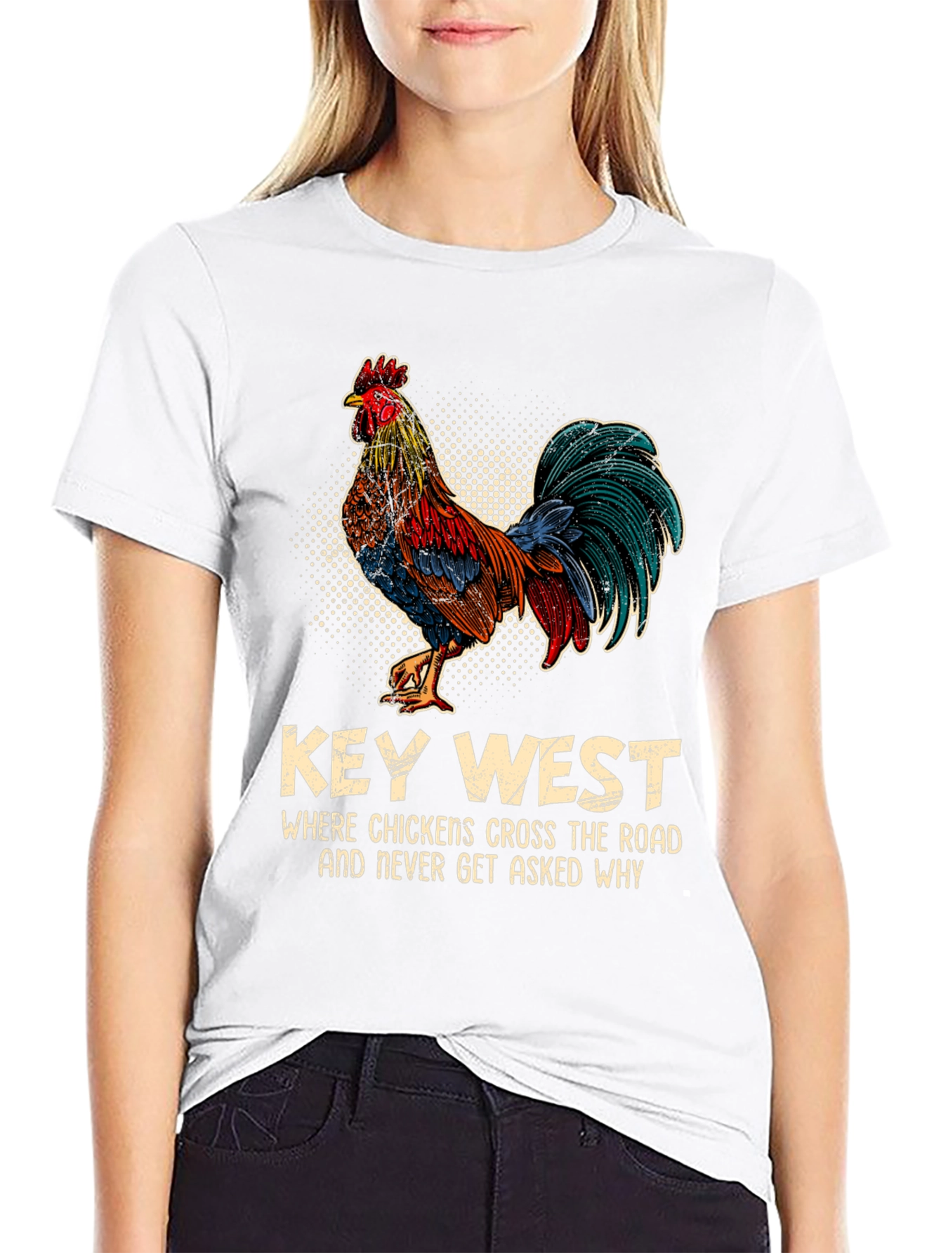 Black Key West Chicken T-Shirt - Funny Graphic Tee view 9