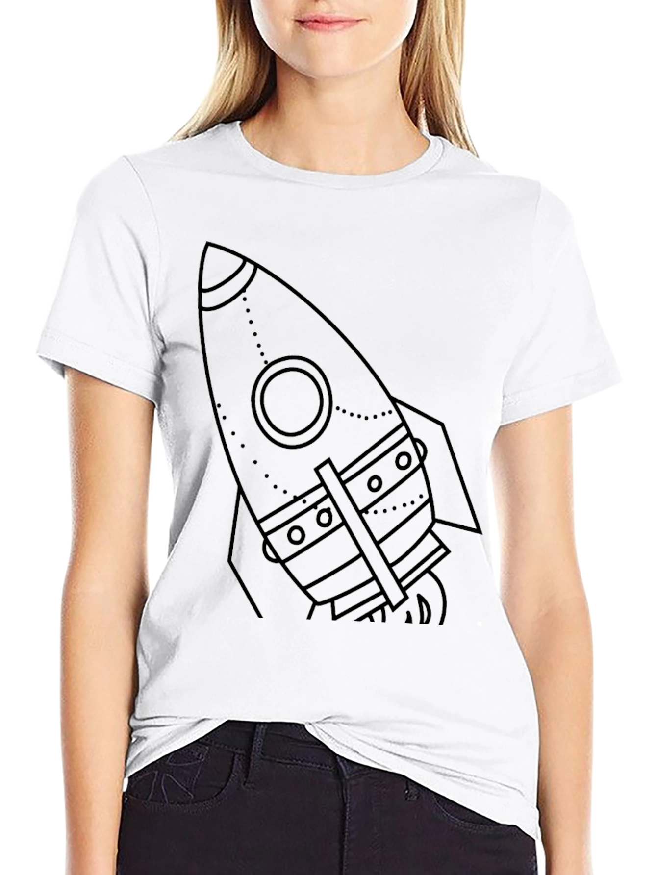 Black Retro Rocket Graphic Tee - Black Cotton Blend view 9