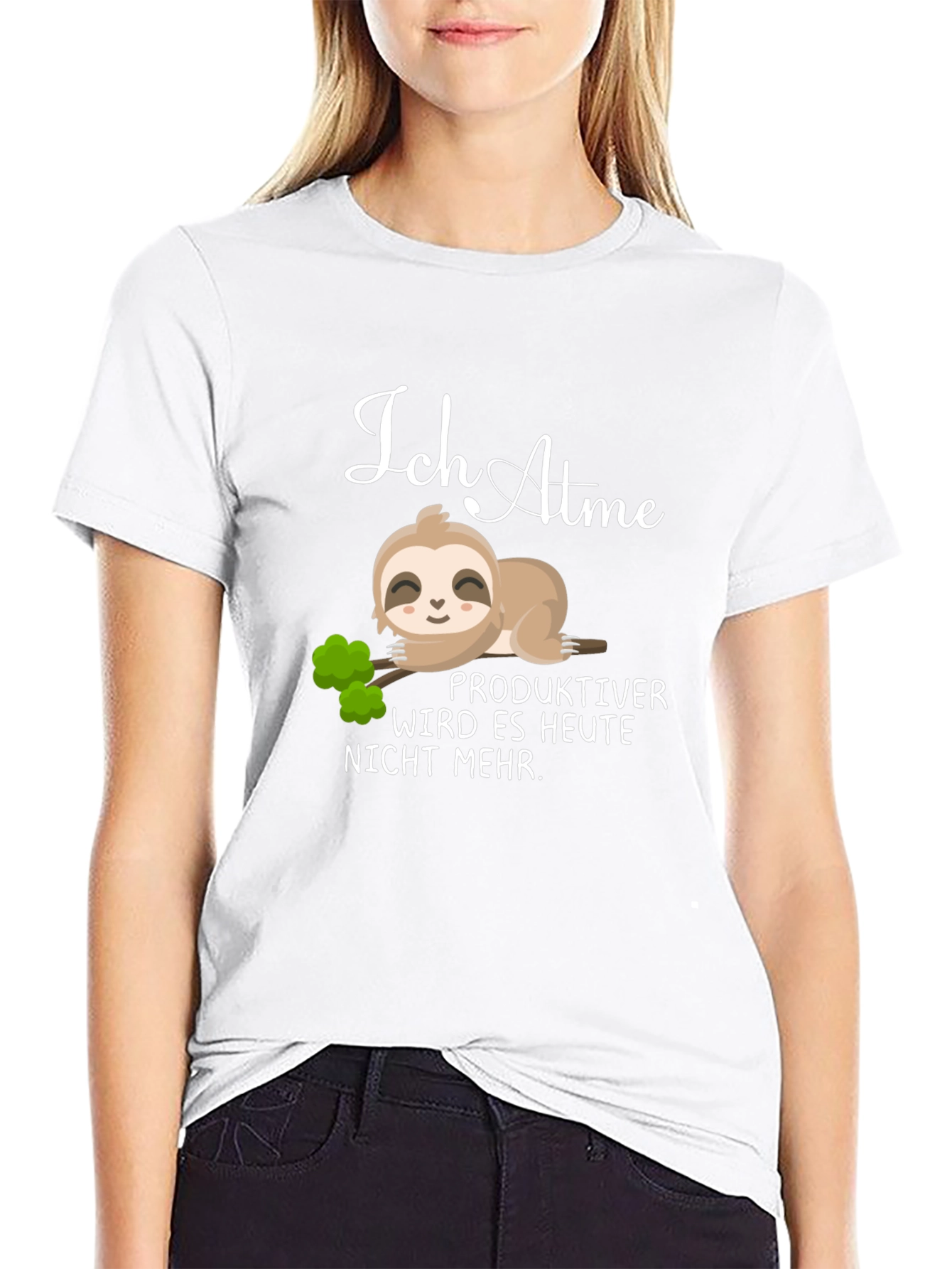 Black Funny Sloth Graphic T-Shirt - Ich Atme Design view 9