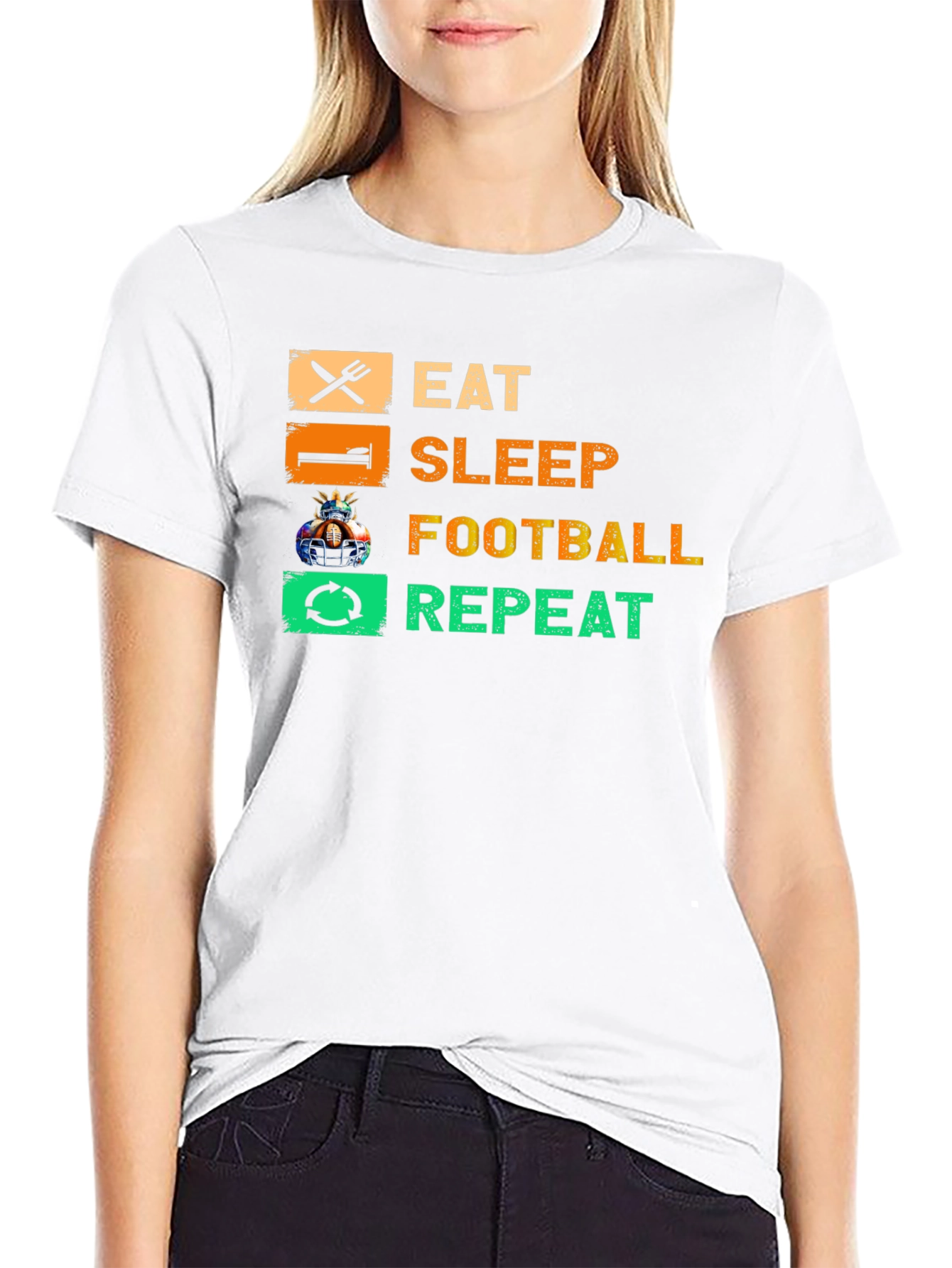 Black Eat Sleep Football Repeat T-Shirt view 9