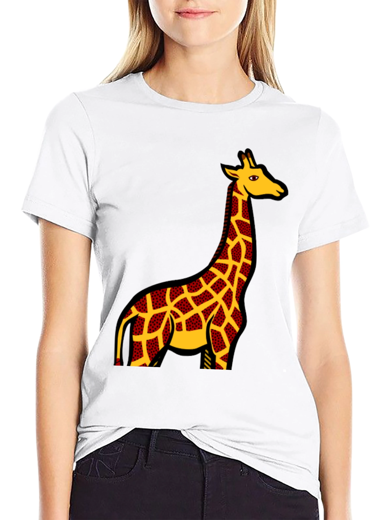 Black Giraffe Print Black T-Shirt view 9