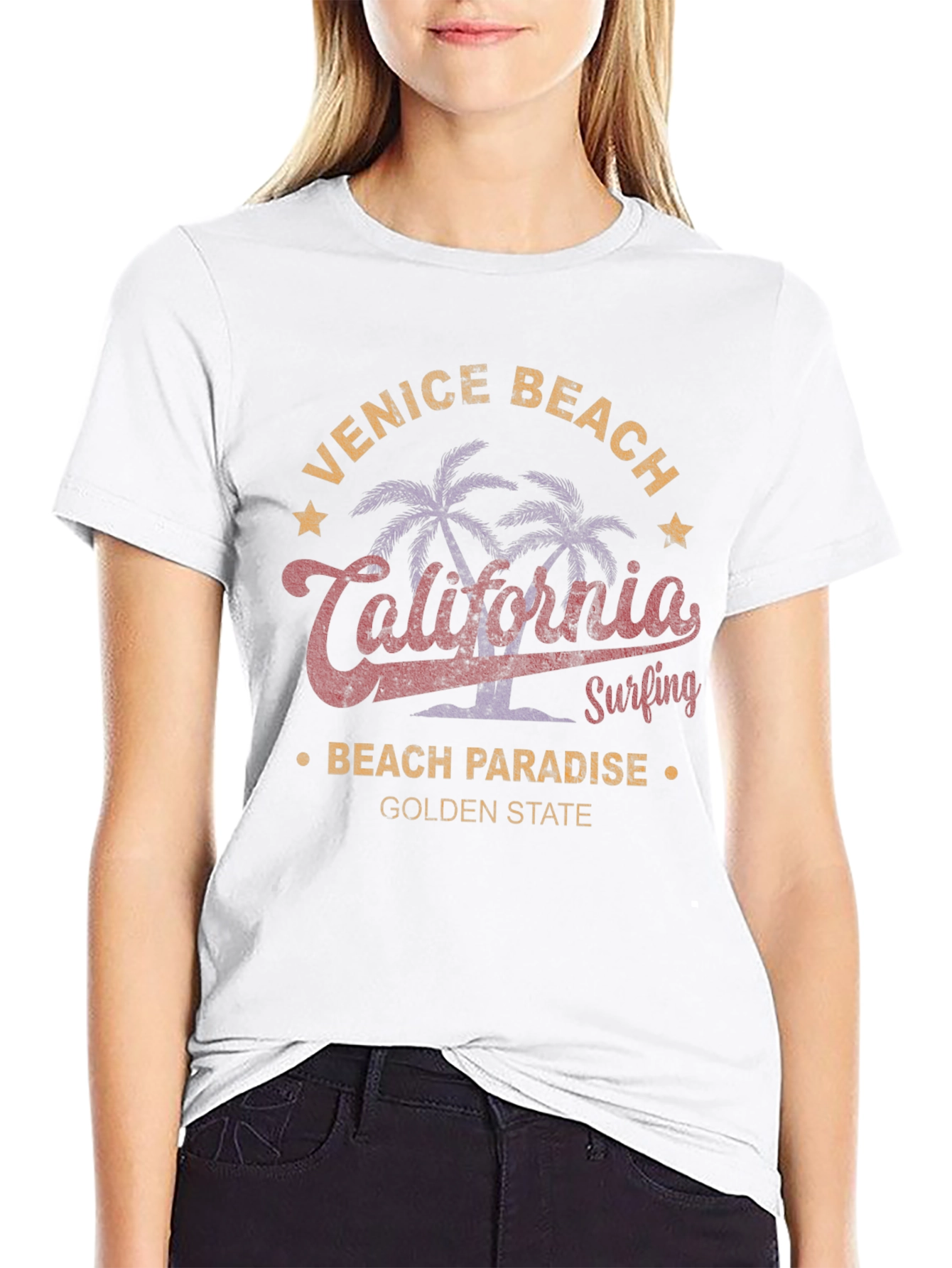 Black Venice Beach California Surfing Graphic T-Shirt view 9