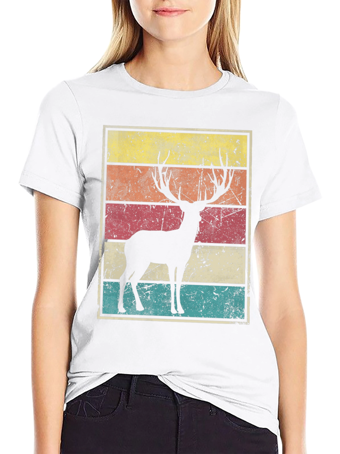 Black Retro Deer Graphic Tee - Vintage Style view 9