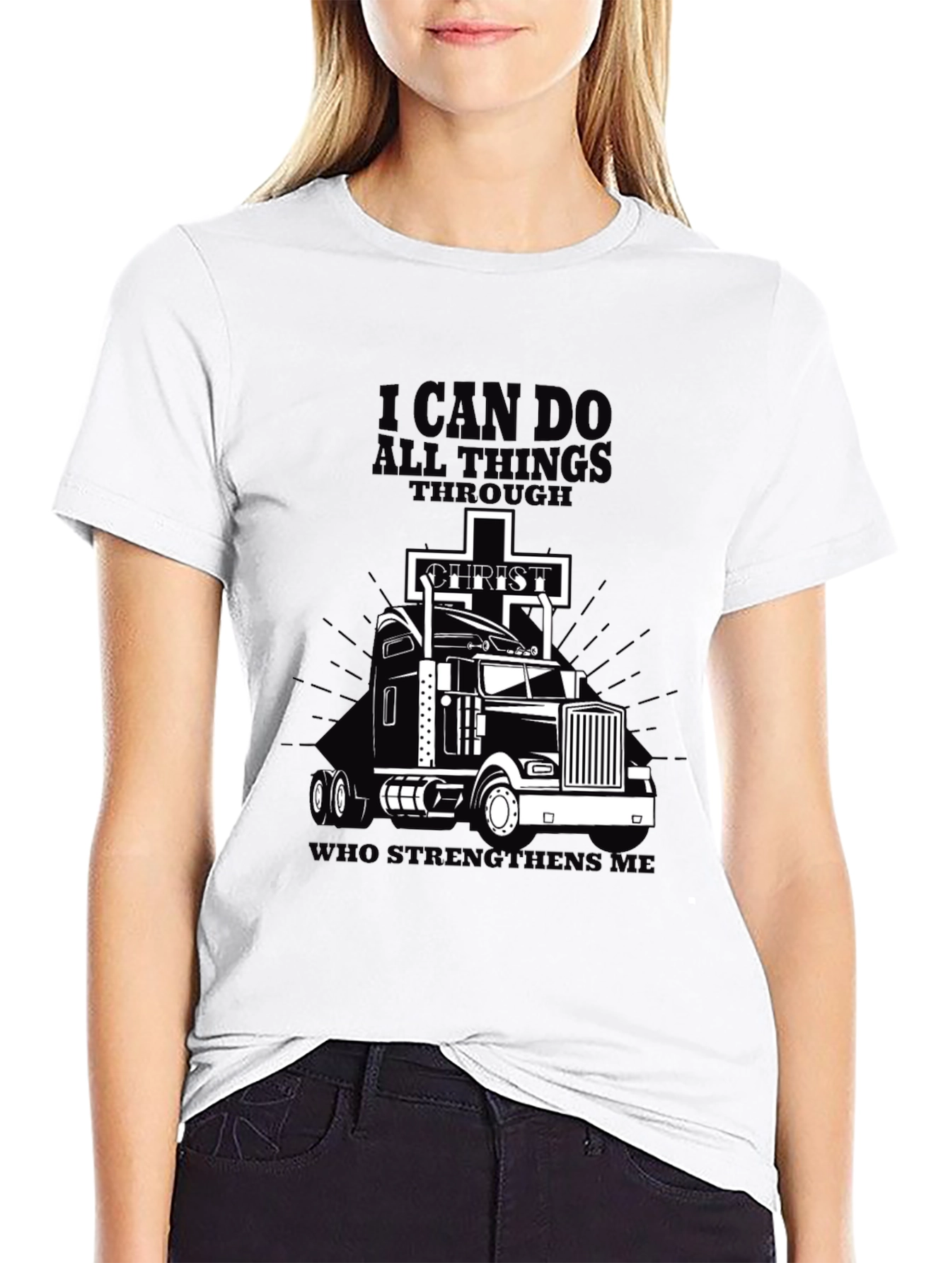 Black I Can Do All Things Trucker T-Shirt view 9