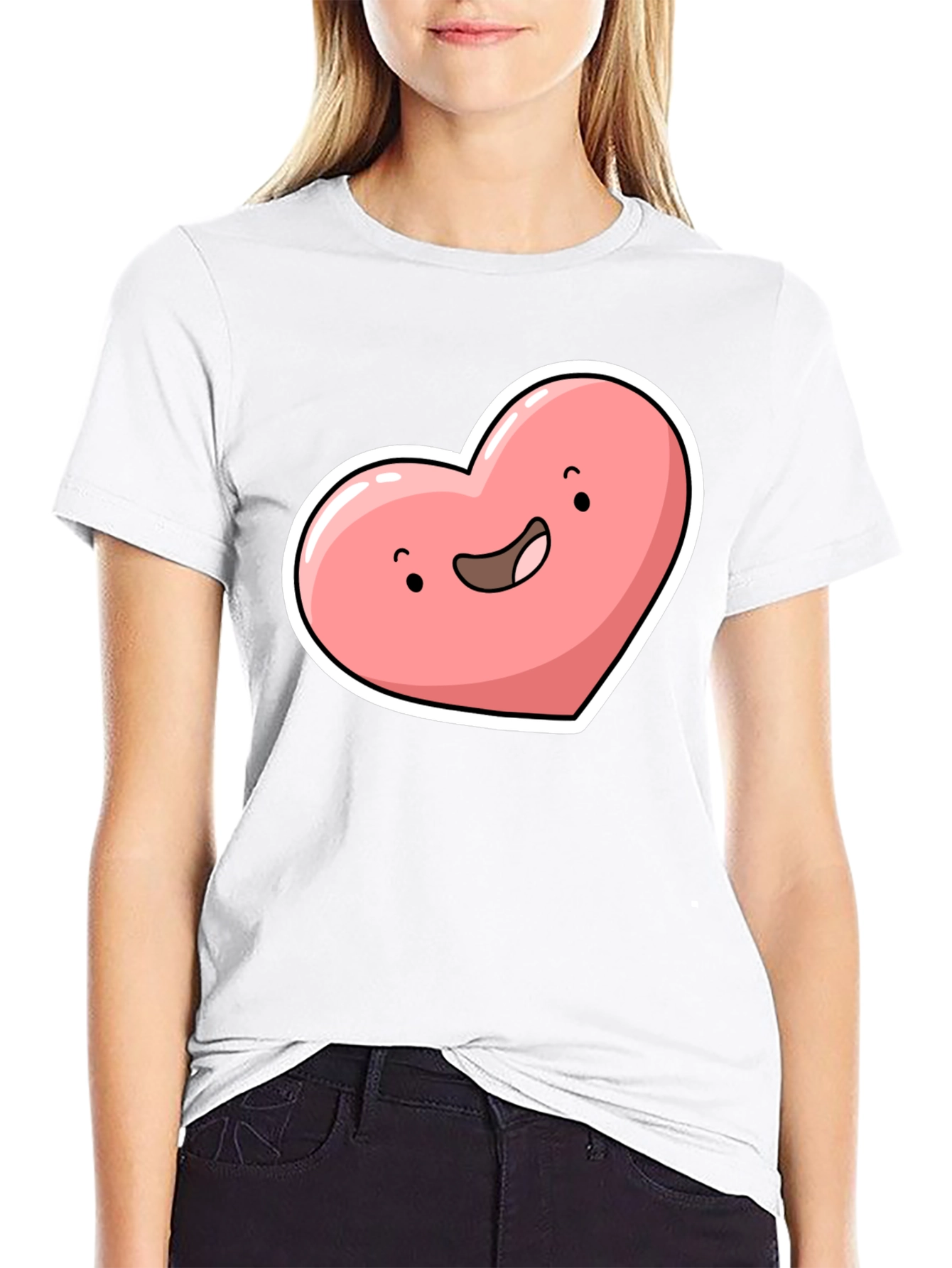 Black Cute Heart Character Graphic Tee - Black view 9