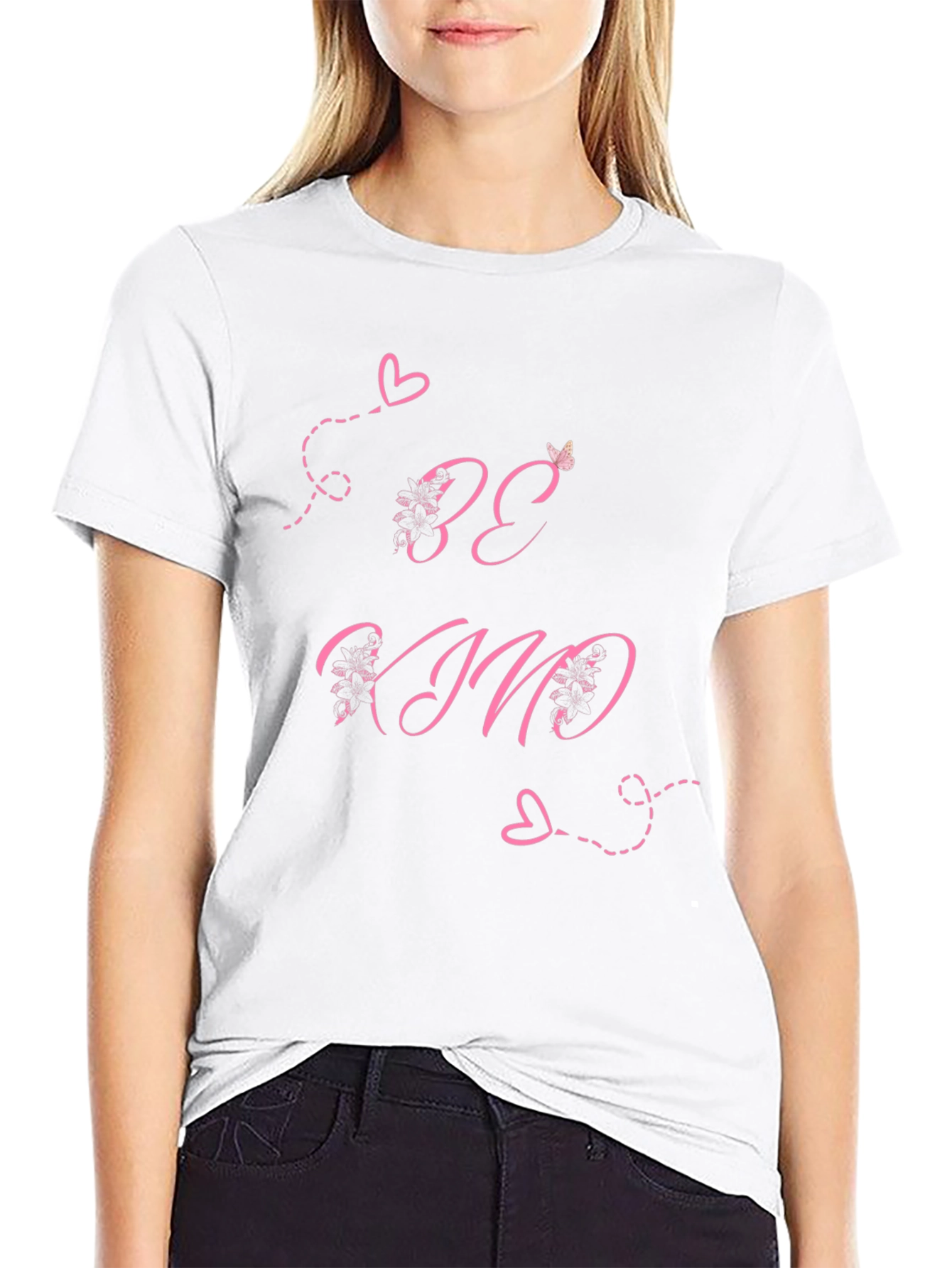 Black Be Kind Black T-Shirt with Pink Heart Details view 9