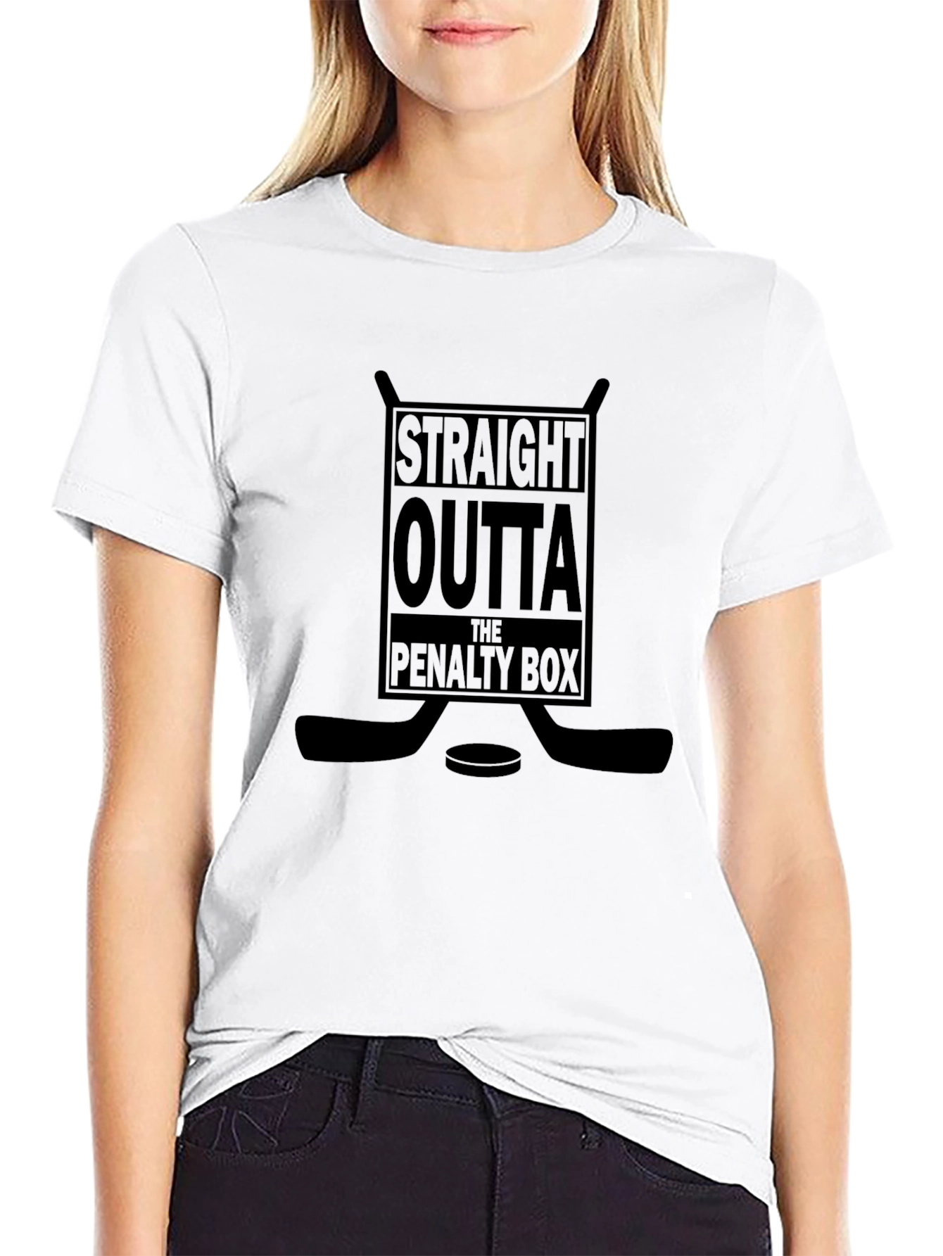 Black Straight Outta the Penalty Box Black Hockey T-Shirt view 9