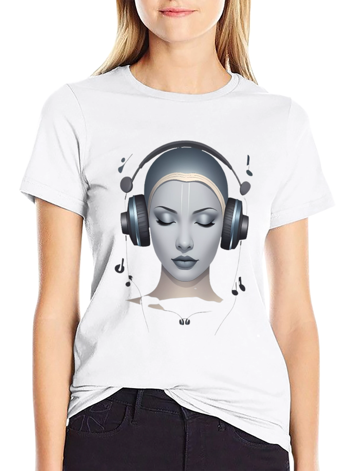 Headphone Girl Black T-Shirt - 9