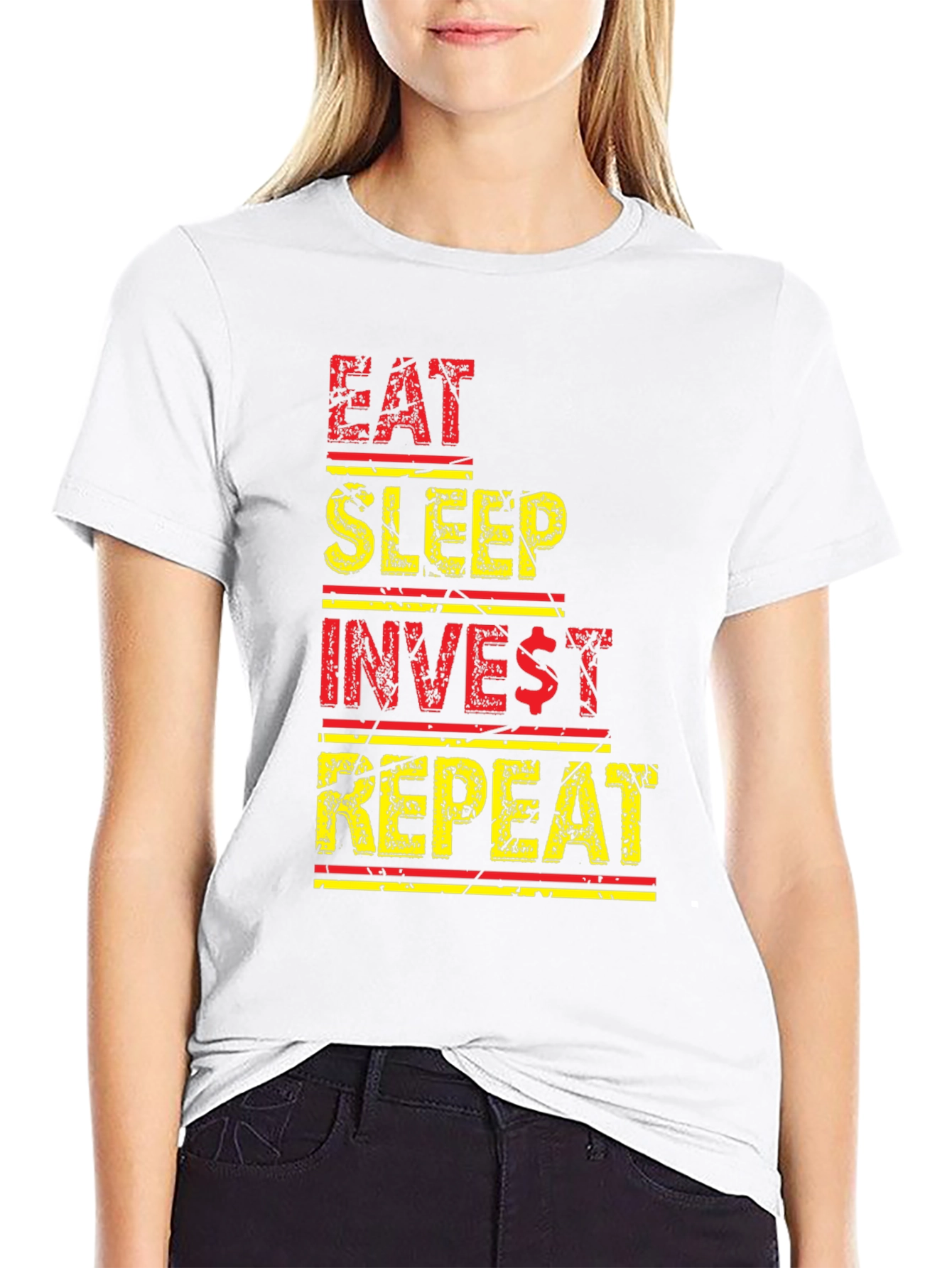 Black Eat Sleep Invest Repeat Black Graphic Tee view 9