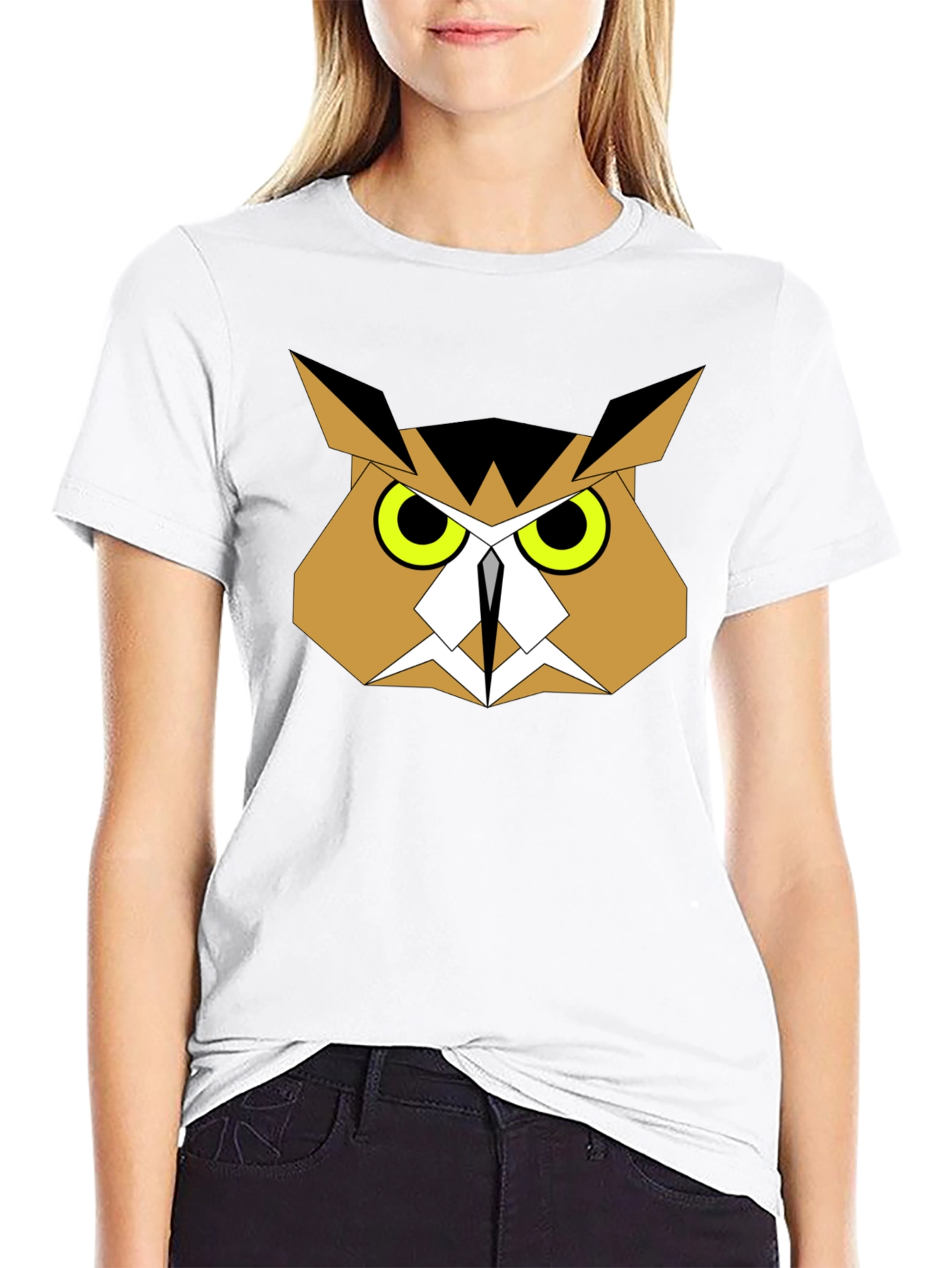 Black Geometric Owl Graphic Tee - Black Cotton view 9