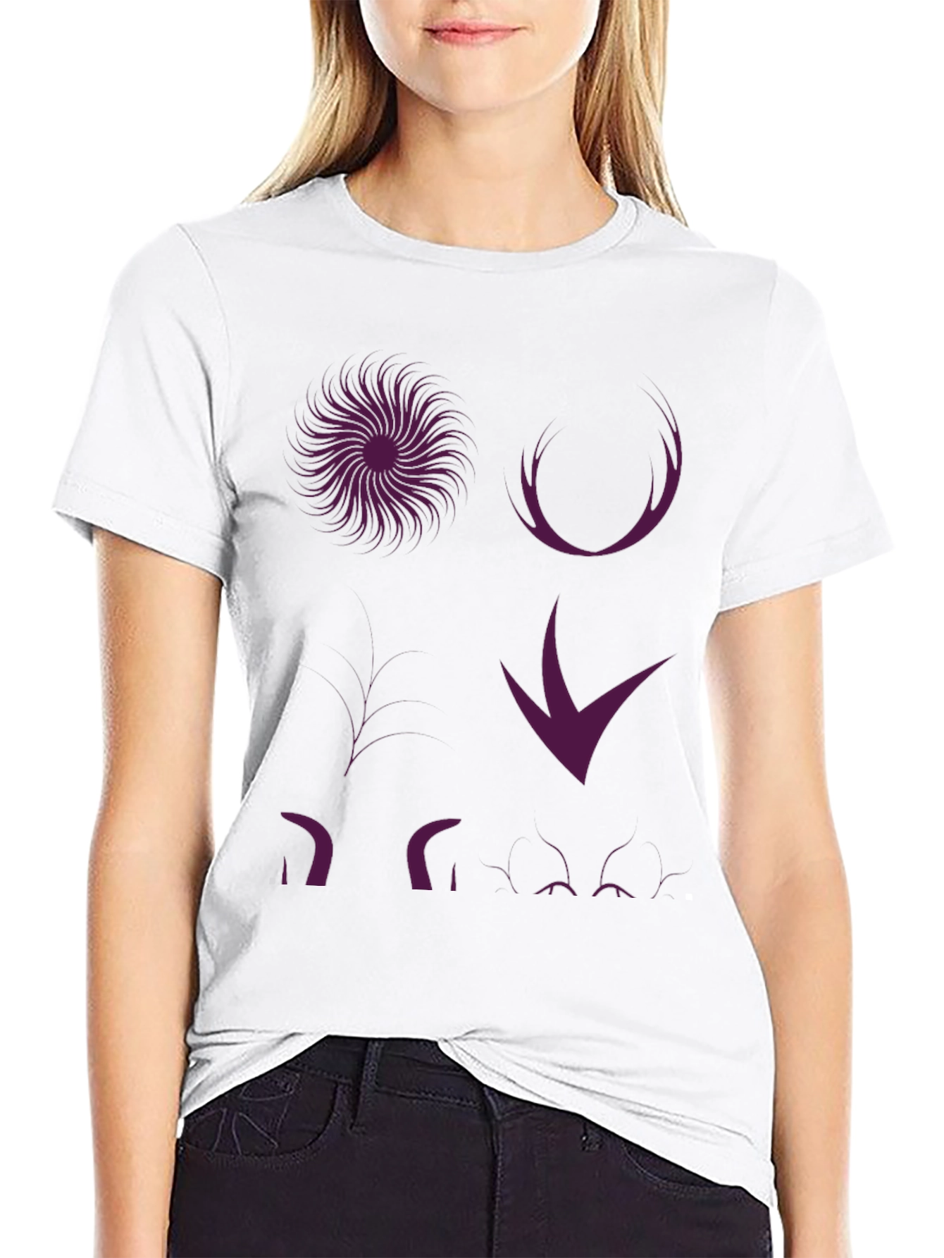 Black Graphic Print T-Shirt - Abstract Purple Design view 9
