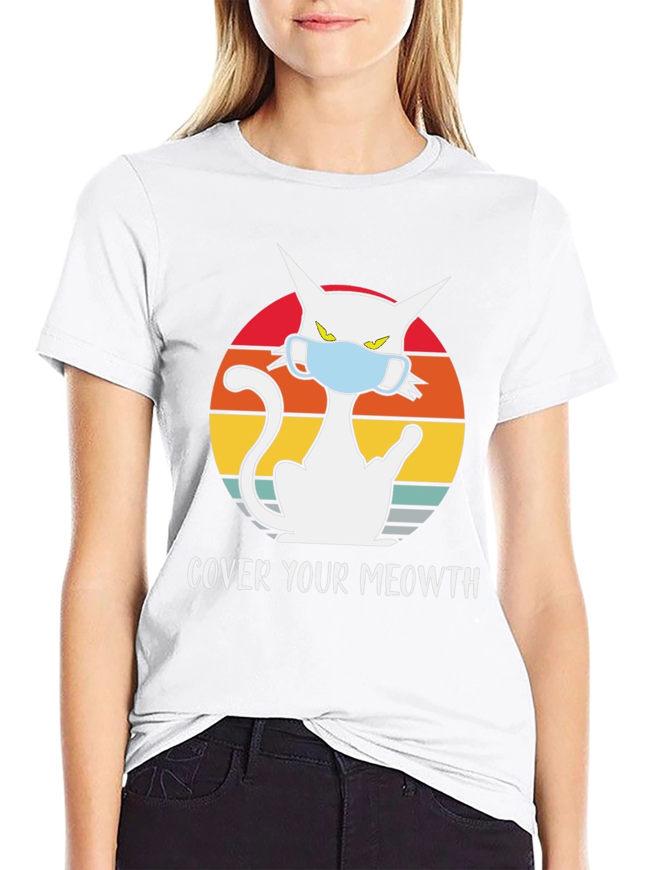 Black Cover Your Meowth T-Shirt - Cat Mask Graphic Tee view 9