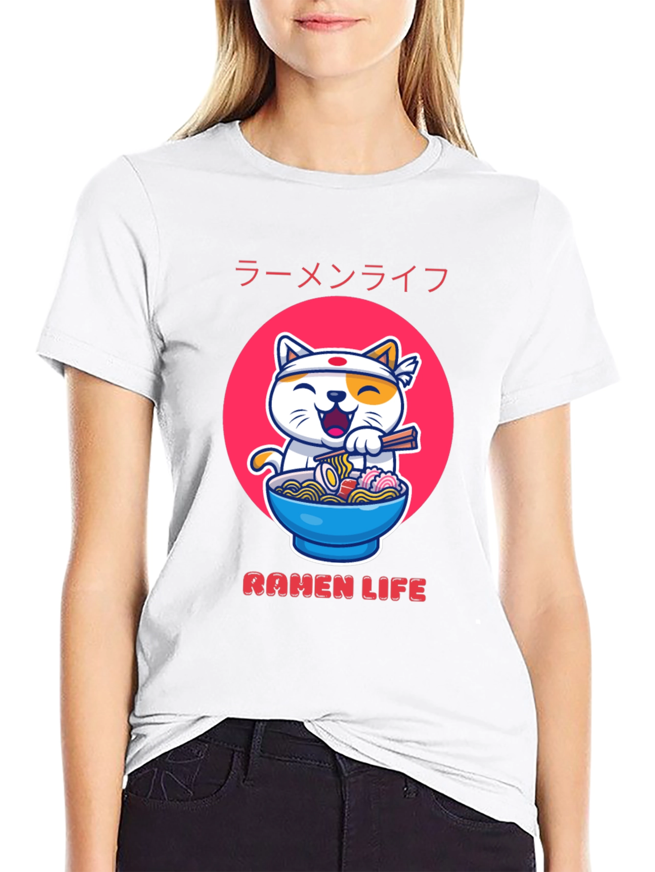Black Ramen Life Graphic Tee - Cute Cat & Noodles view 9