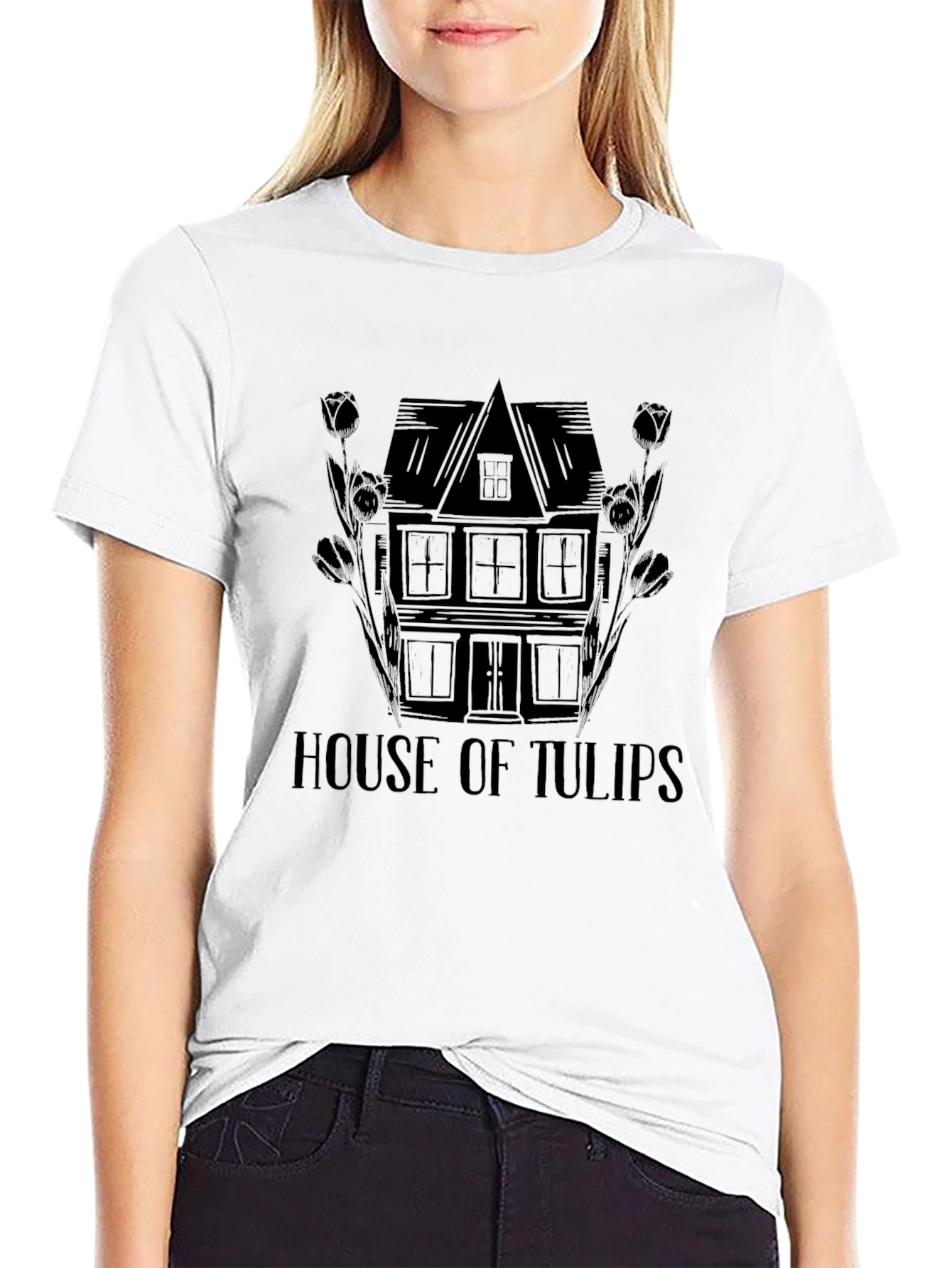 Black House of Tulips Graphic Tee - Black view 9