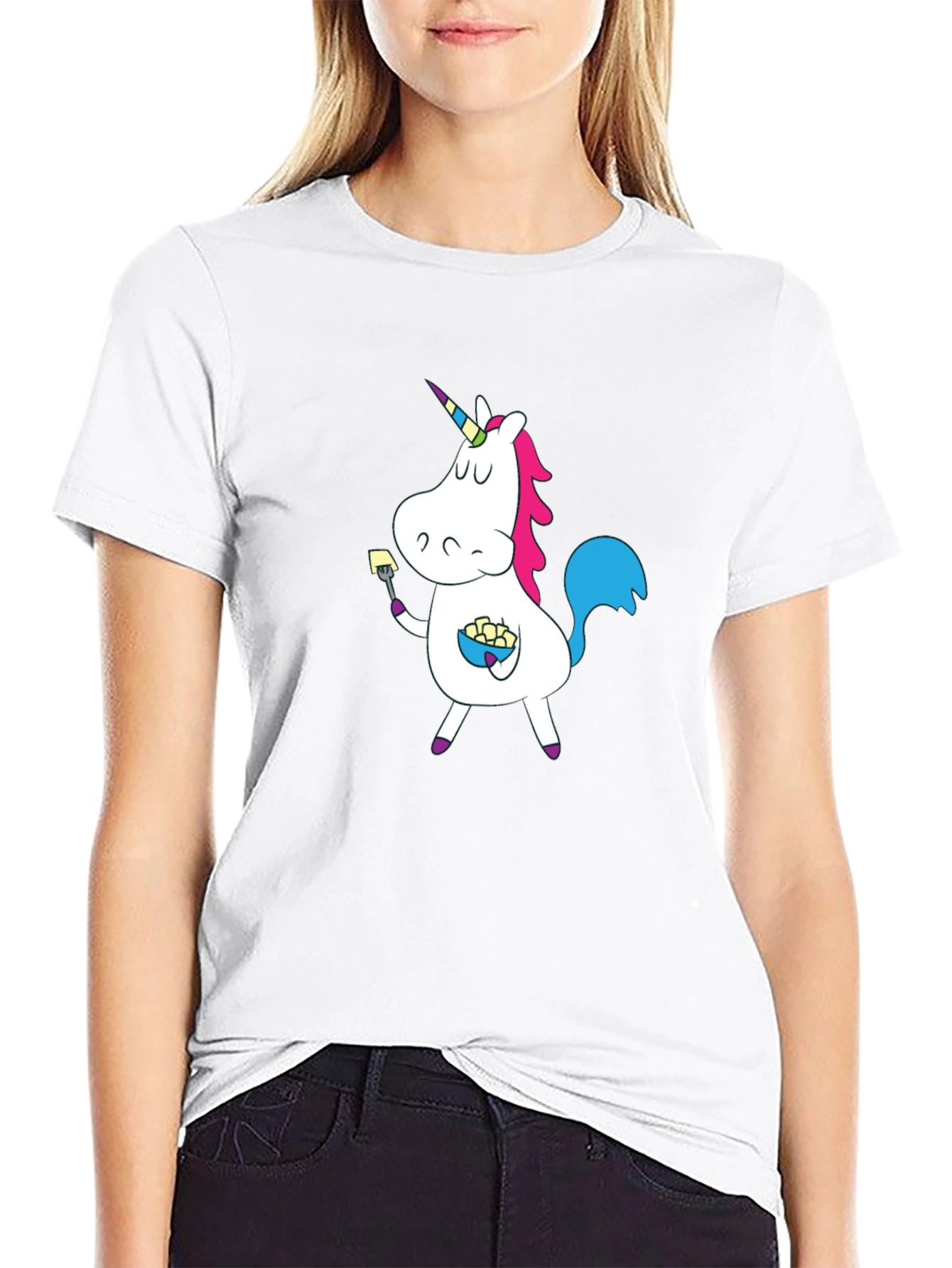 Black Unicorn Eating T-Shirt - Fun Cartoon Graphic Tee view 9