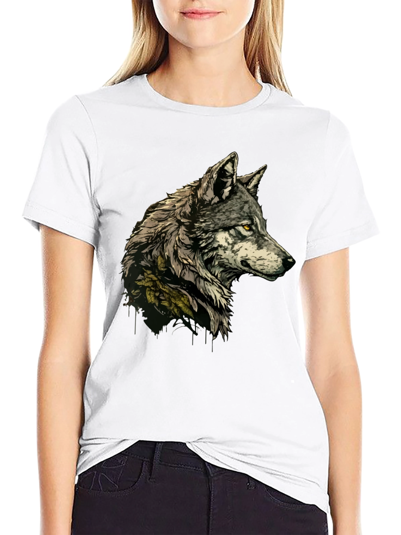 Black Wolf Graphic Print Black T-Shirt view 9