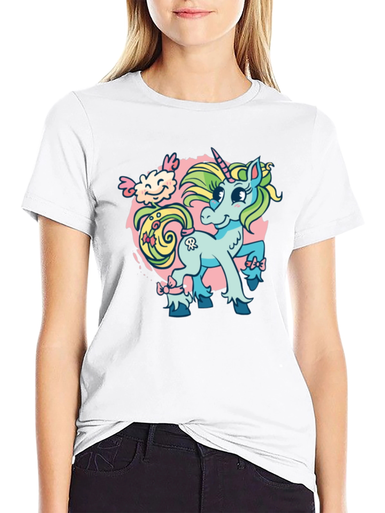 Black Unicorn Cartoon Graphic T-Shirt view 9