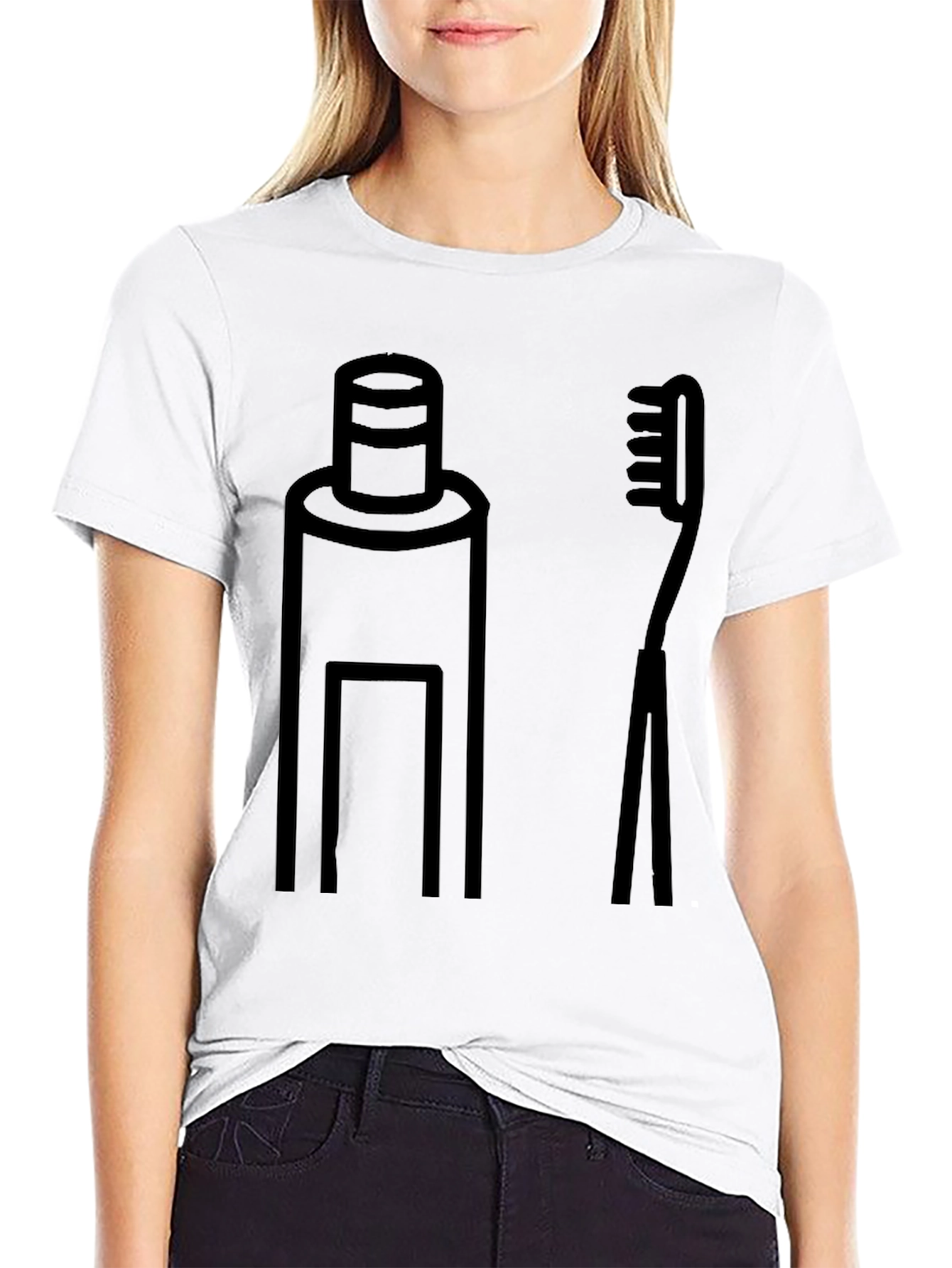 Black Toothpaste and Brush Graphic Tee - Black Cotton Casual Top view 9