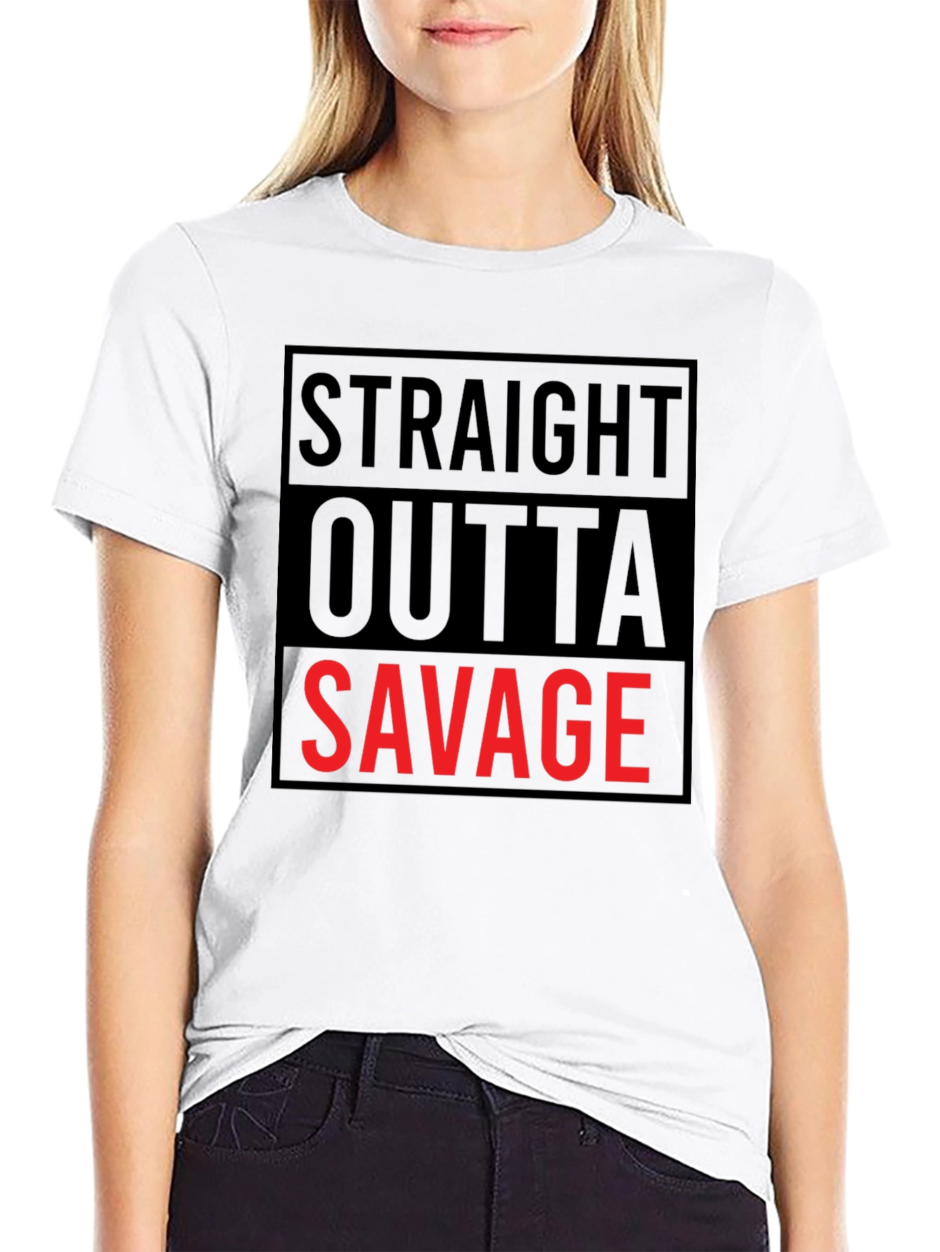 Black Straight Outta Savage Graphic Tee - Bold Statement Shirt view 9