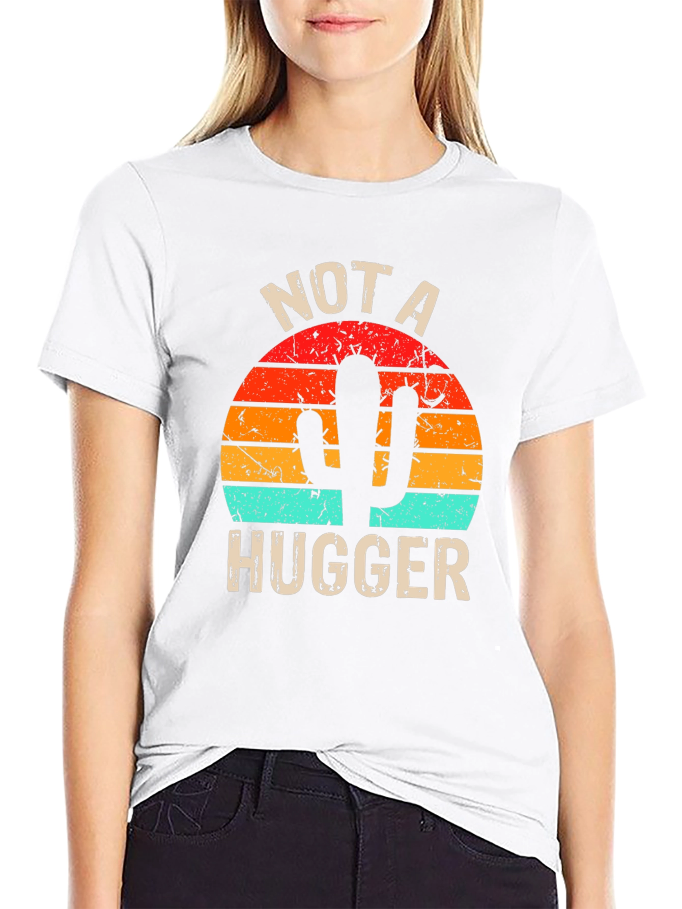 Black Not A Hugger Cactus Graphic T-Shirt view 9