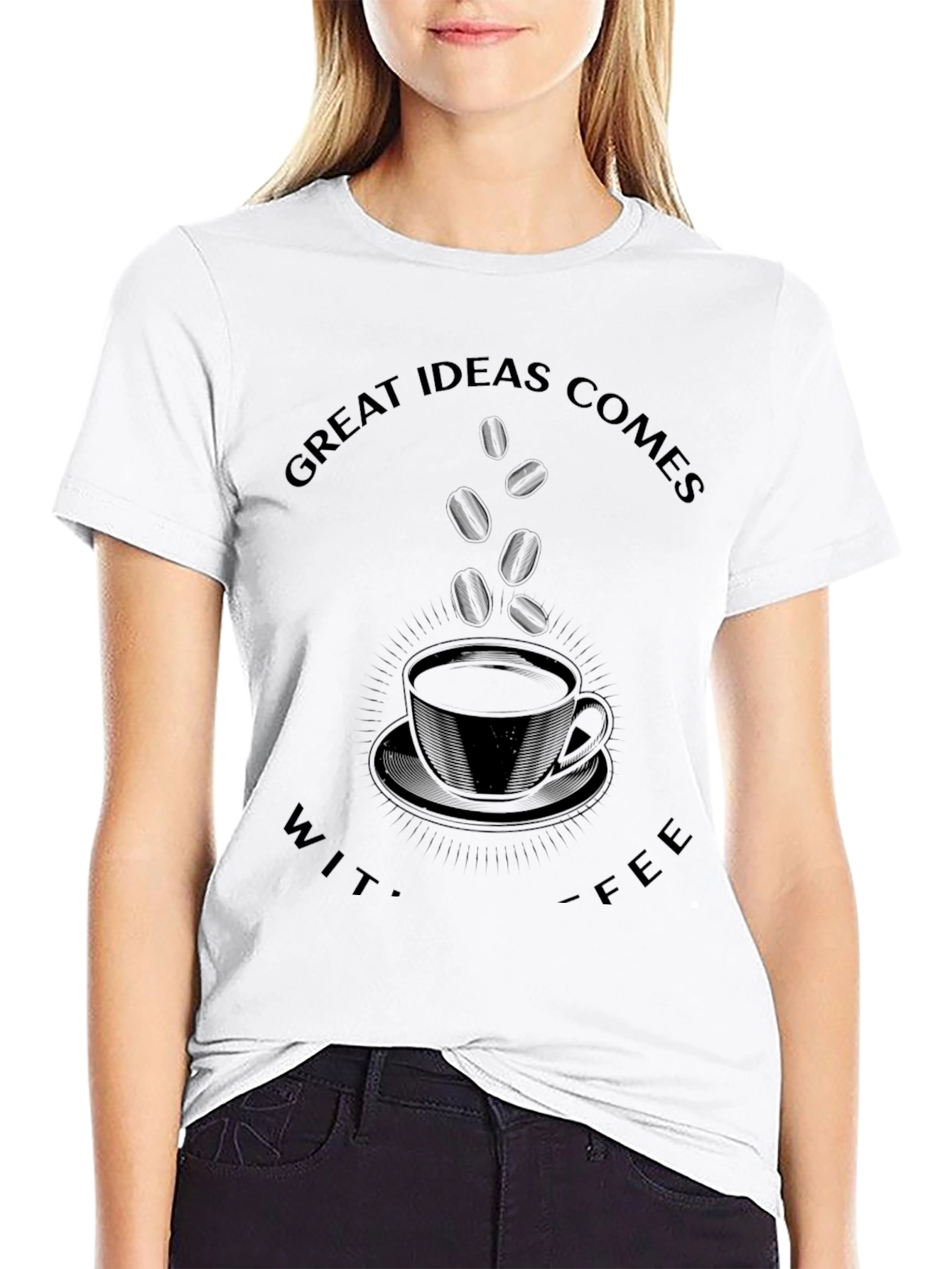 Black Great Ideas Comes With Coffee Black Graphic Tee view 9