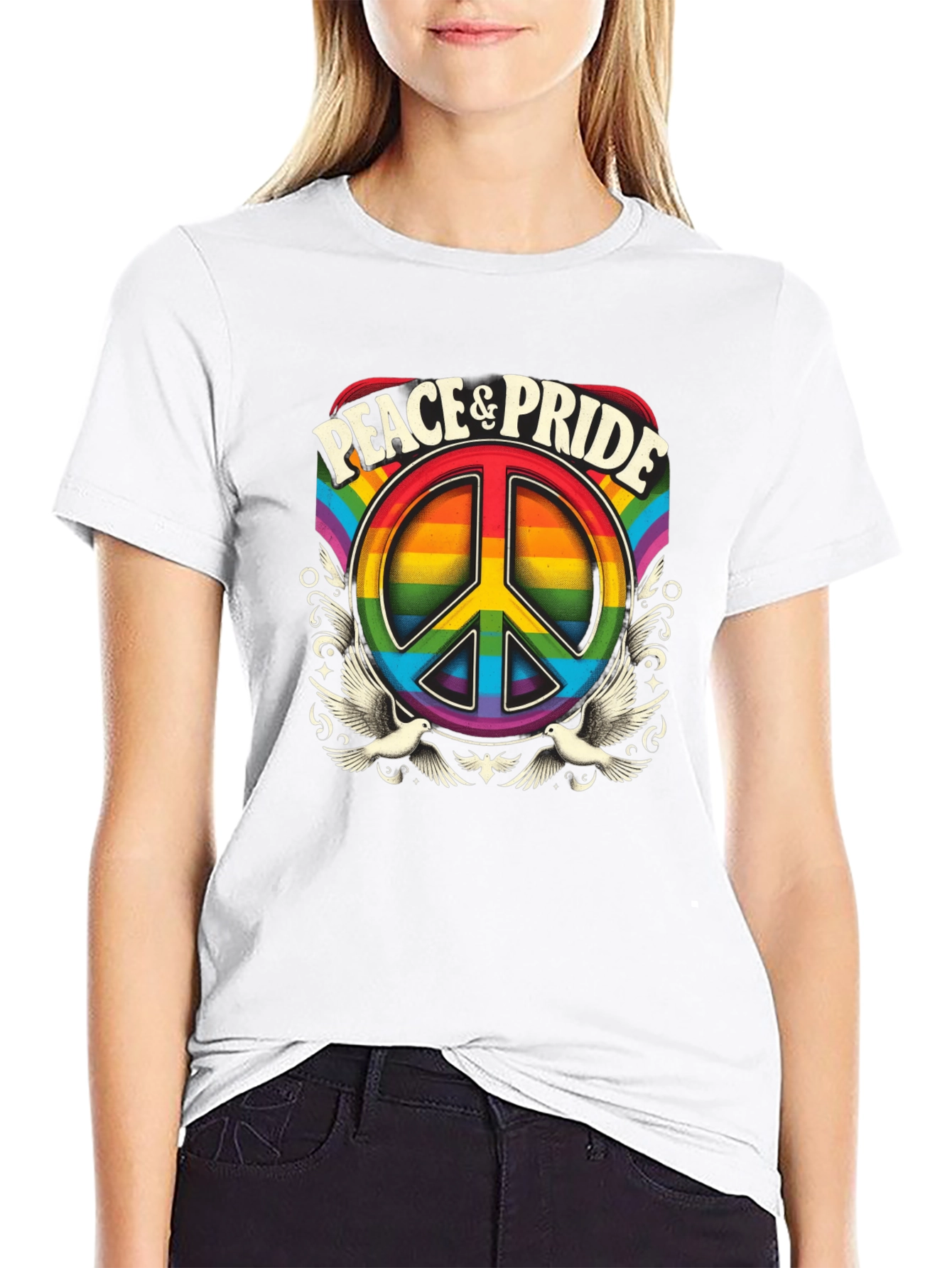 Black Peace & Pride Rainbow Graphic T-Shirt view 9