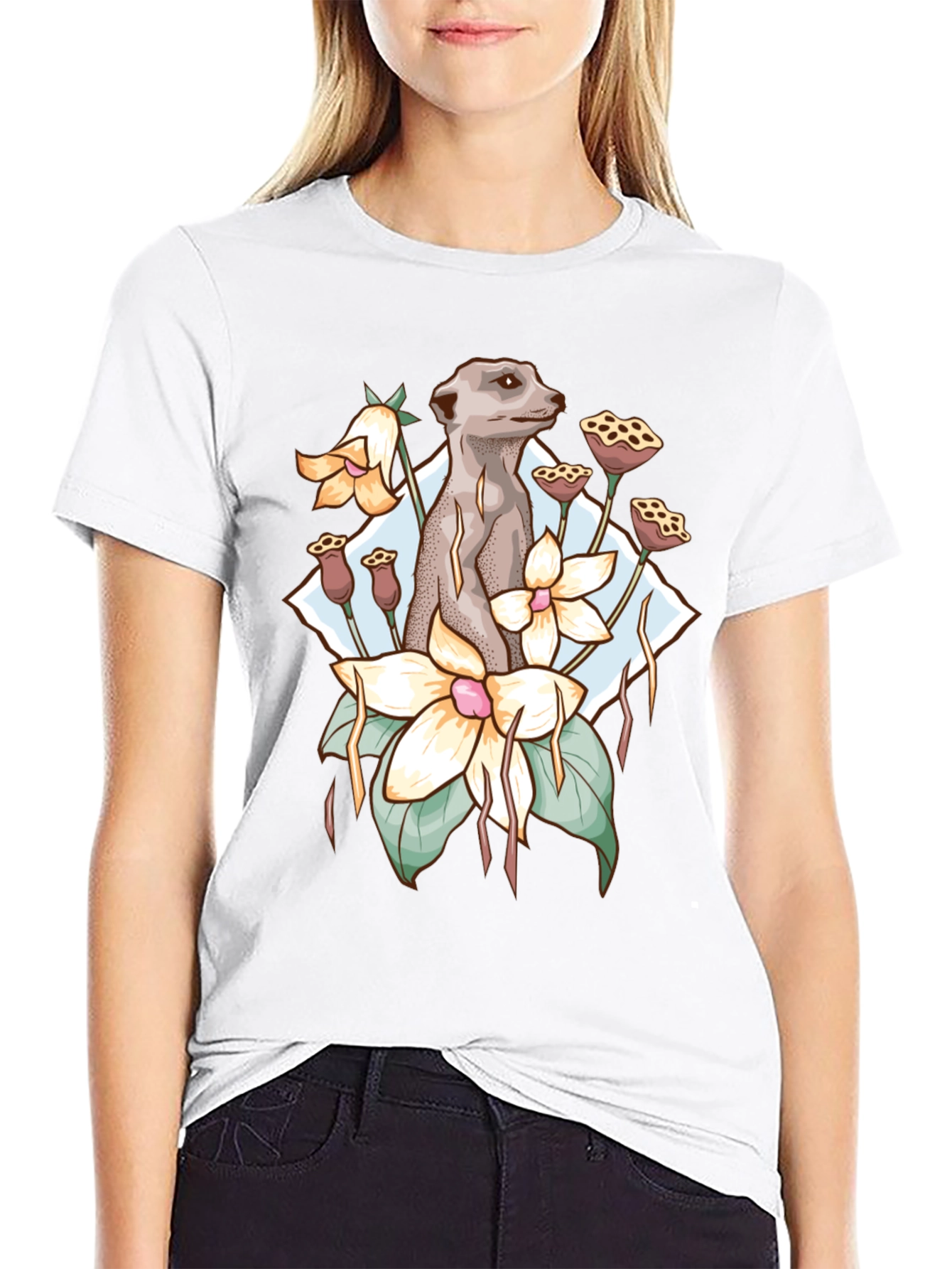 Black Meerkat & Floral Design Tee view 9