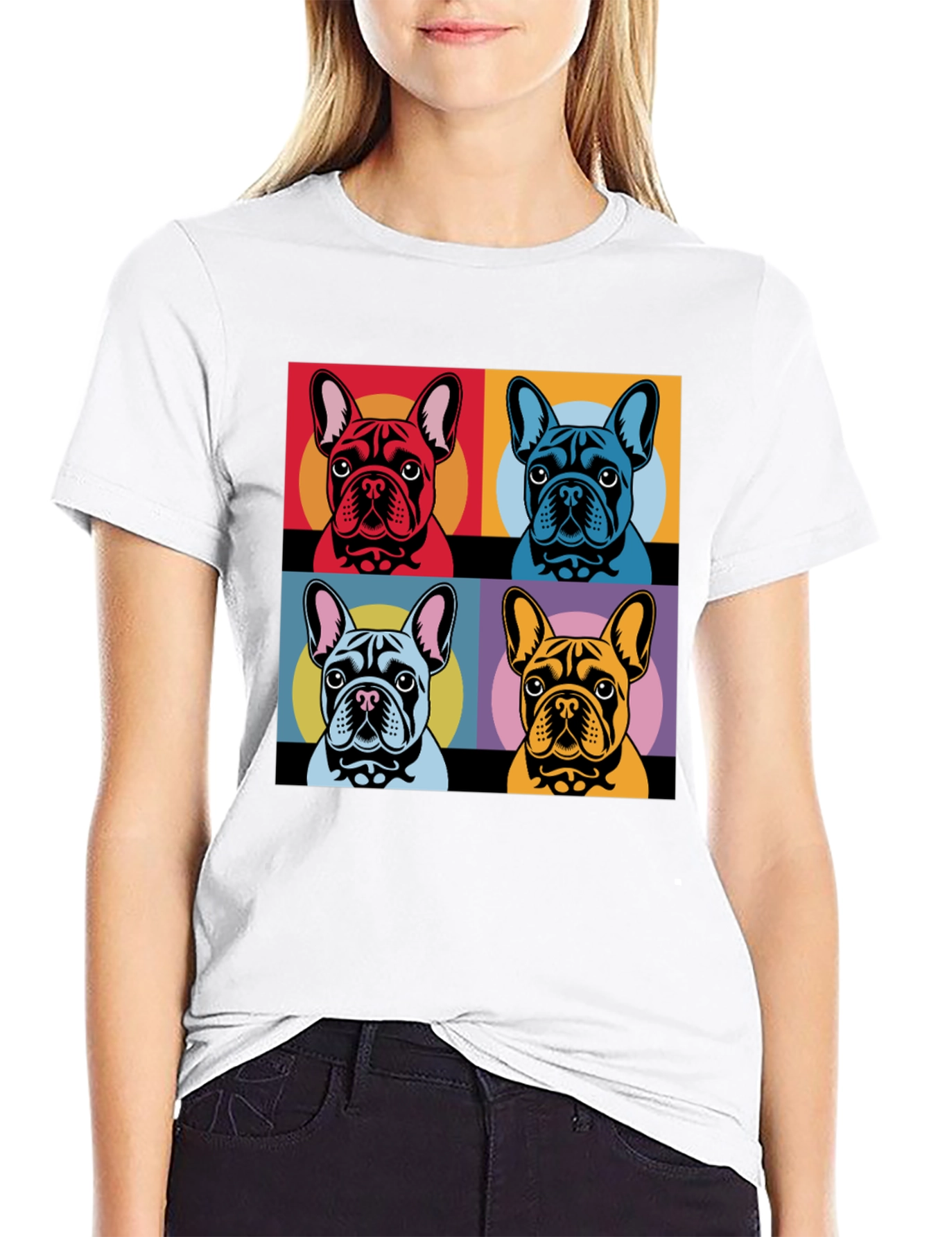 Black Pop Art French Bulldog T-Shirt view 9