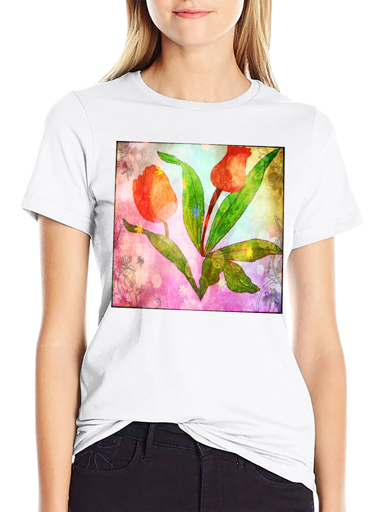 Black Floral Tulip Graphic T-Shirt view 9
