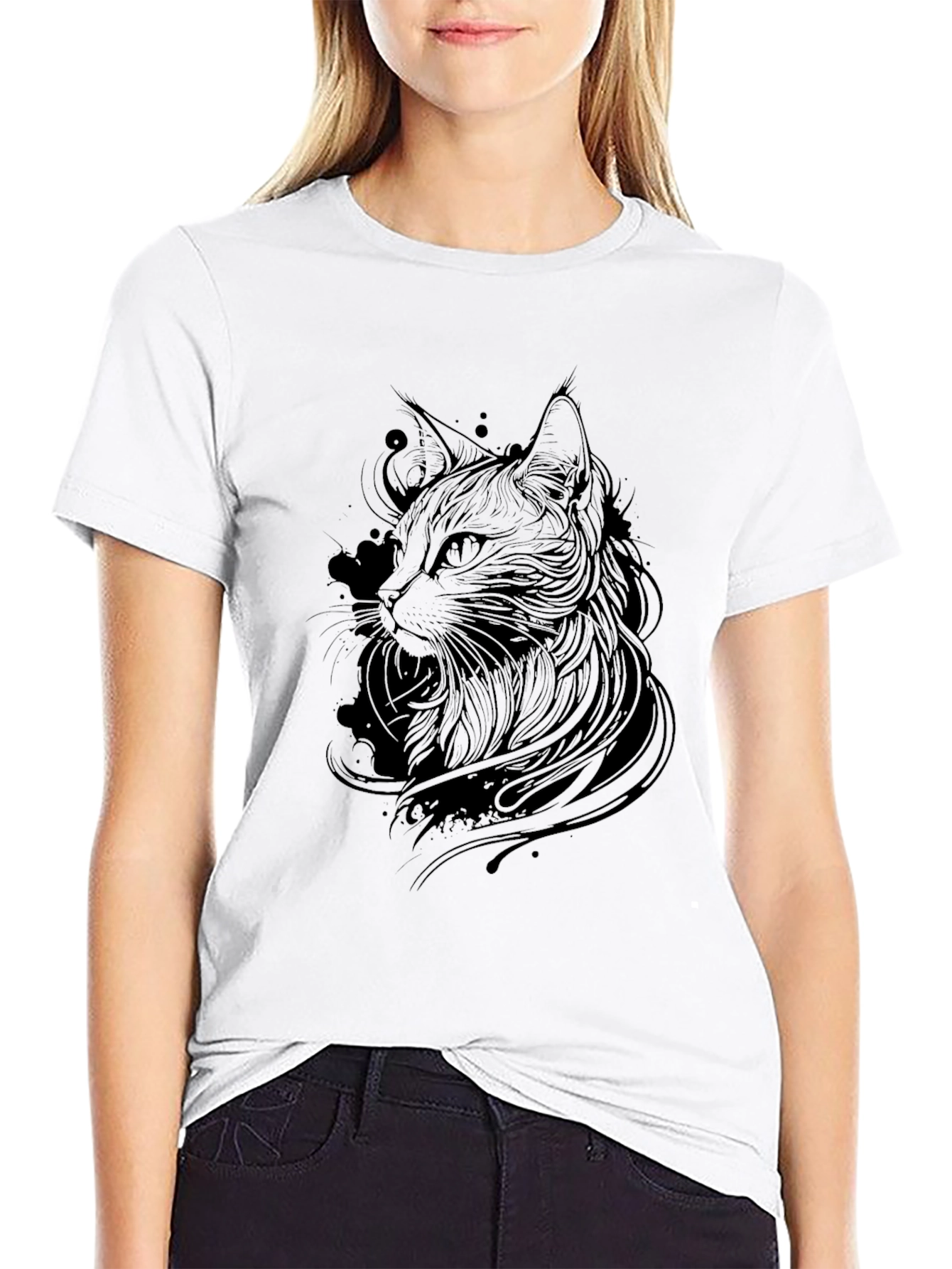 Black Black Cat Line Art Graphic Tee - Men's view 9