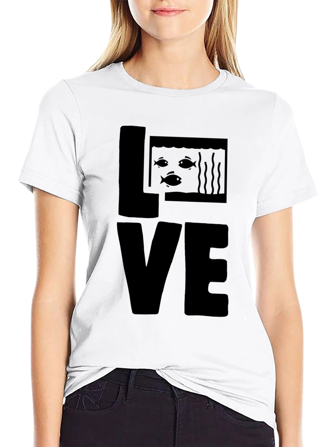 Black Aquarium Fish LOVE T-Shirt - Graphic Print Tee view 9