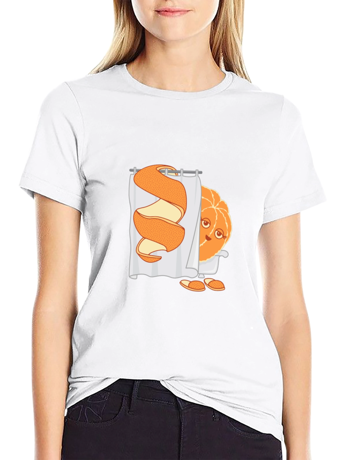 Black Funny Orange Peel Shower Cartoon Graphic T-Shirt view 9