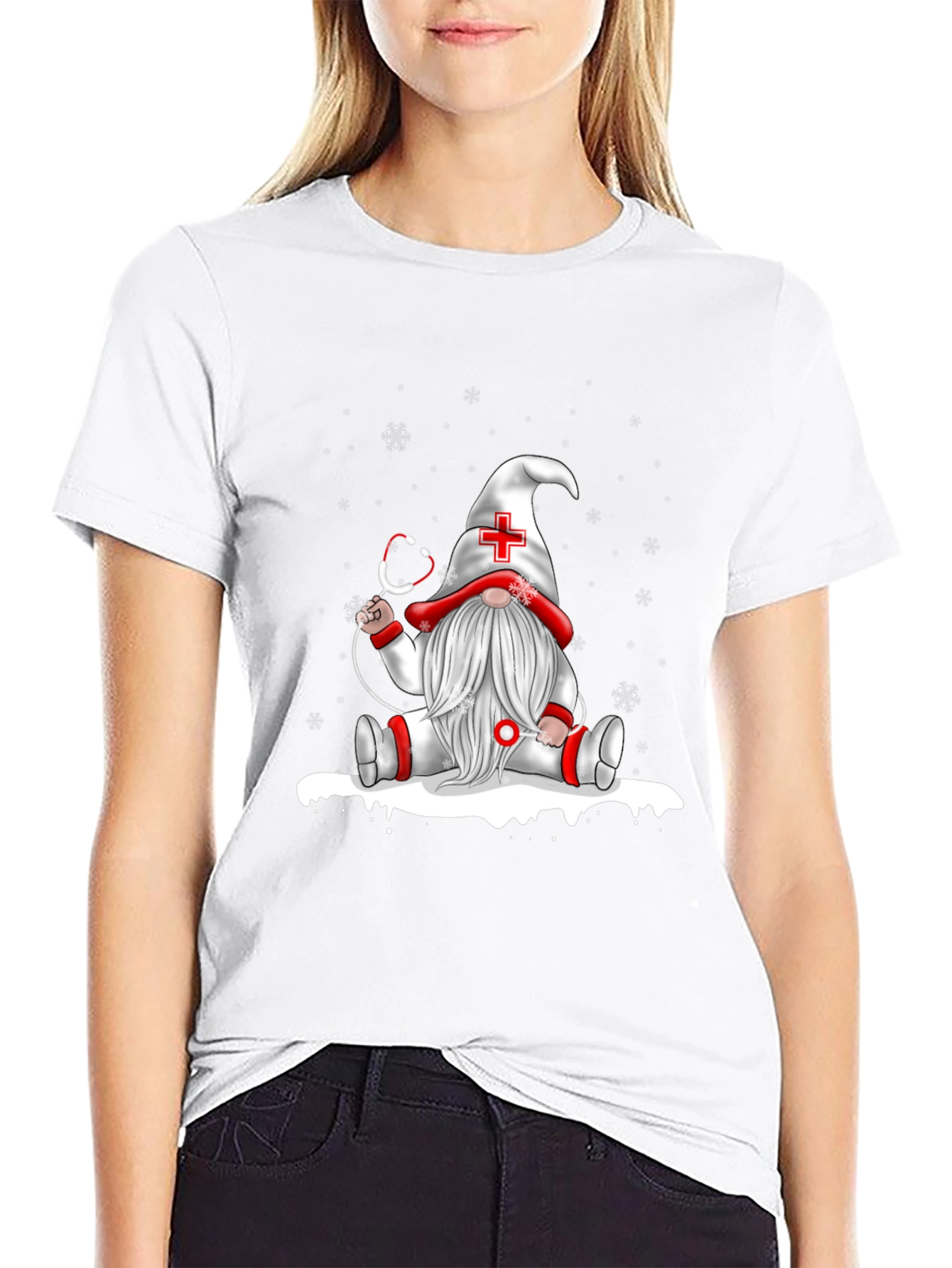 Black Nurse Gnome T-Shirt - Holiday Gift view 9