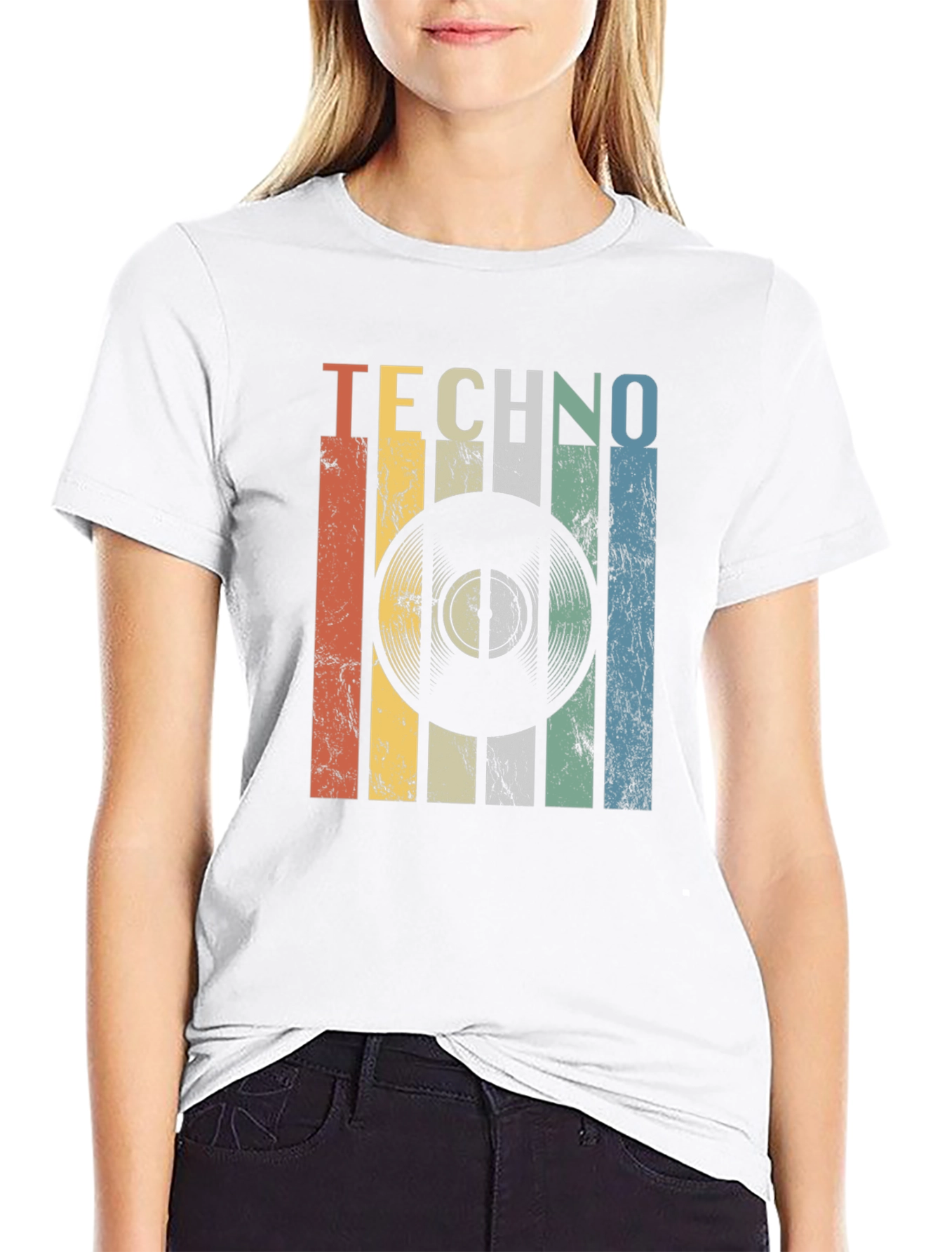 Black Retro Techno Record Graphic T-Shirt view 9