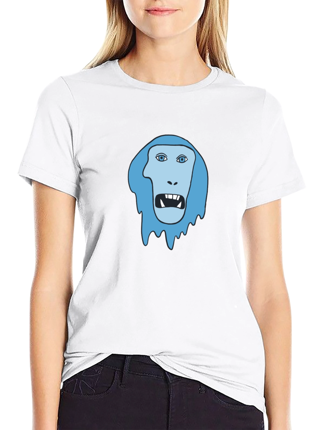 Black Men's Black T-Shirt - Blue Monster Face Graphic view 9