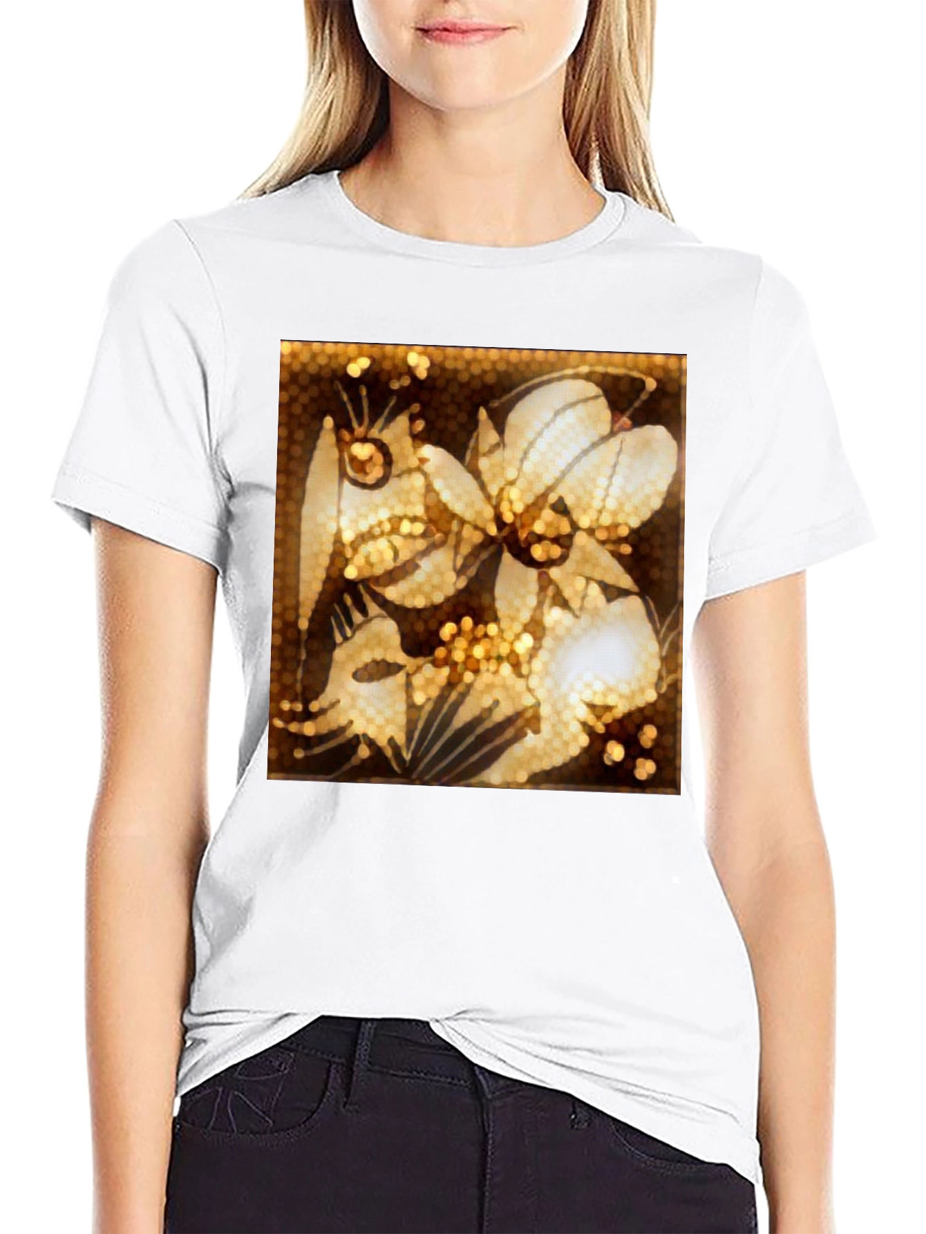 Black Floral Art Print Black T-Shirt view 9