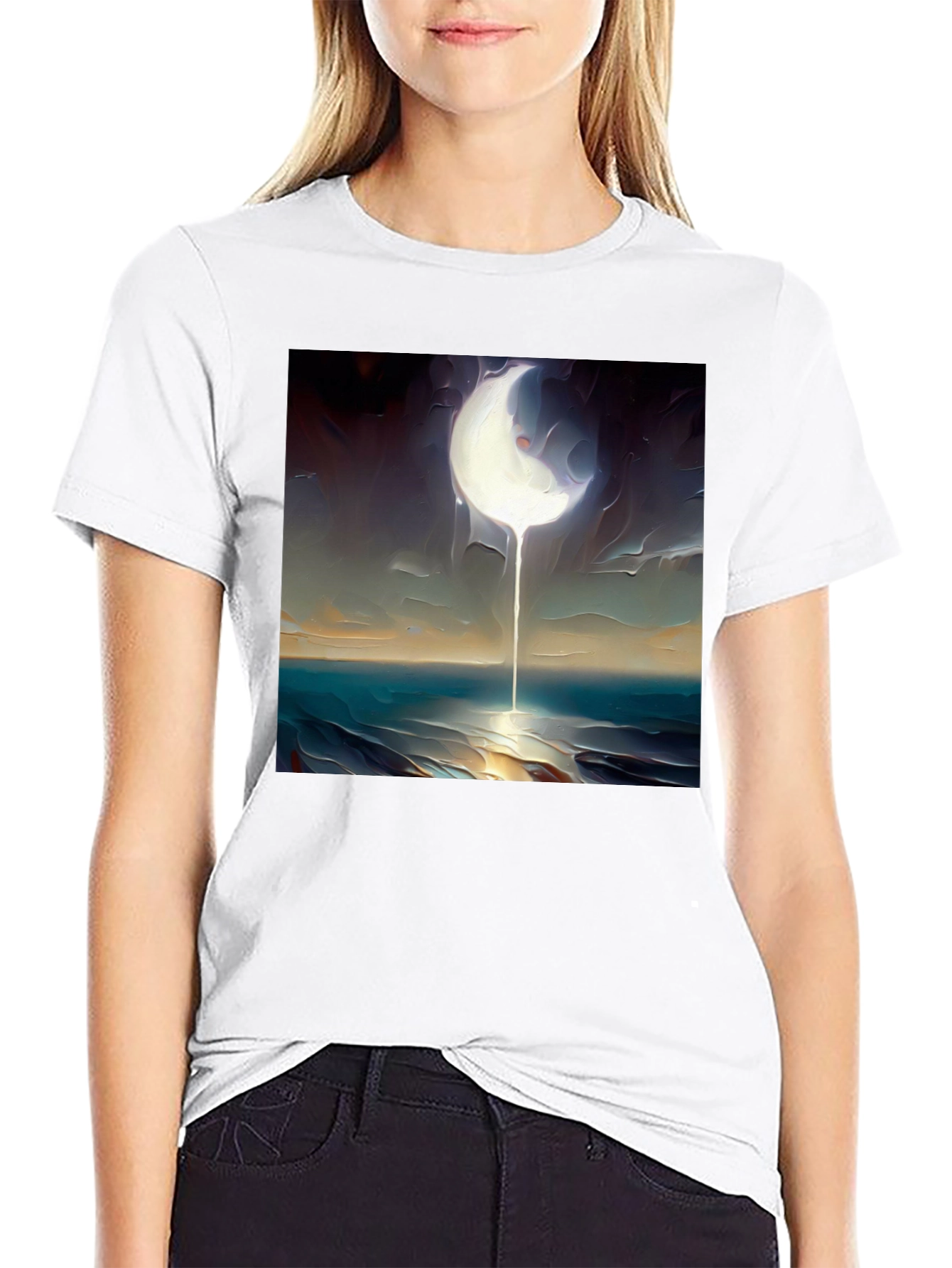 Black Abstract Moonscape Graphic Tee - Black Cotton Casual view 9