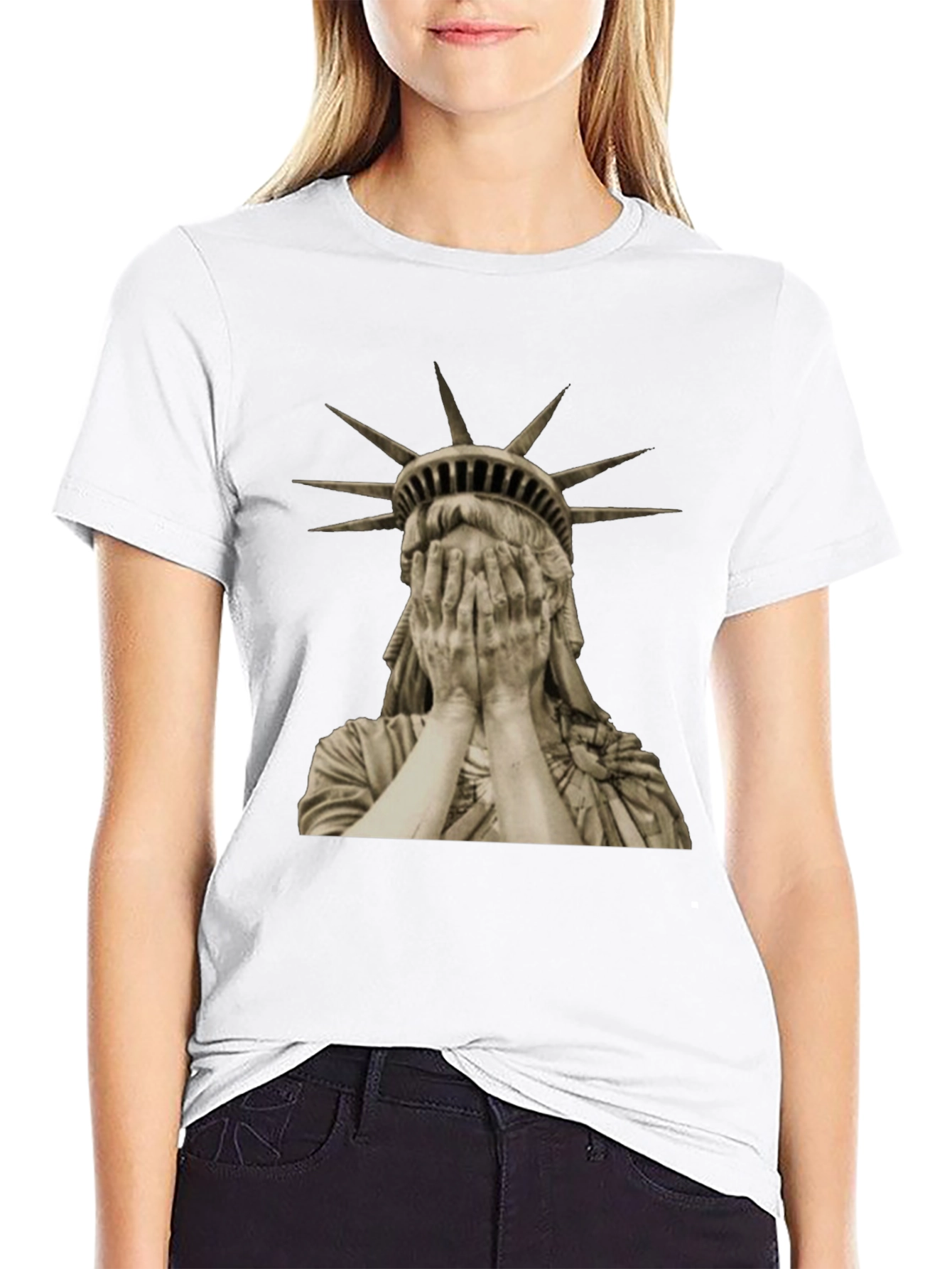 Black Statue of Liberty Crying Graphic Tee view 9