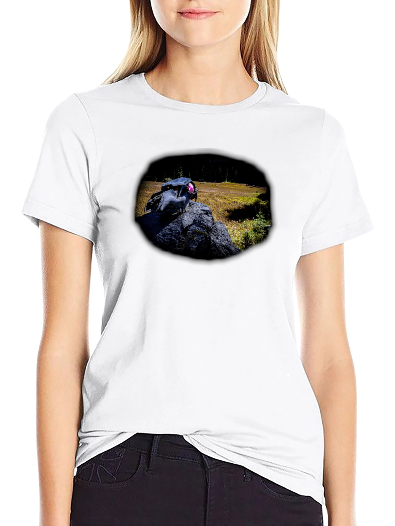 Black Black Skull & Nature Print T-Shirt view 9