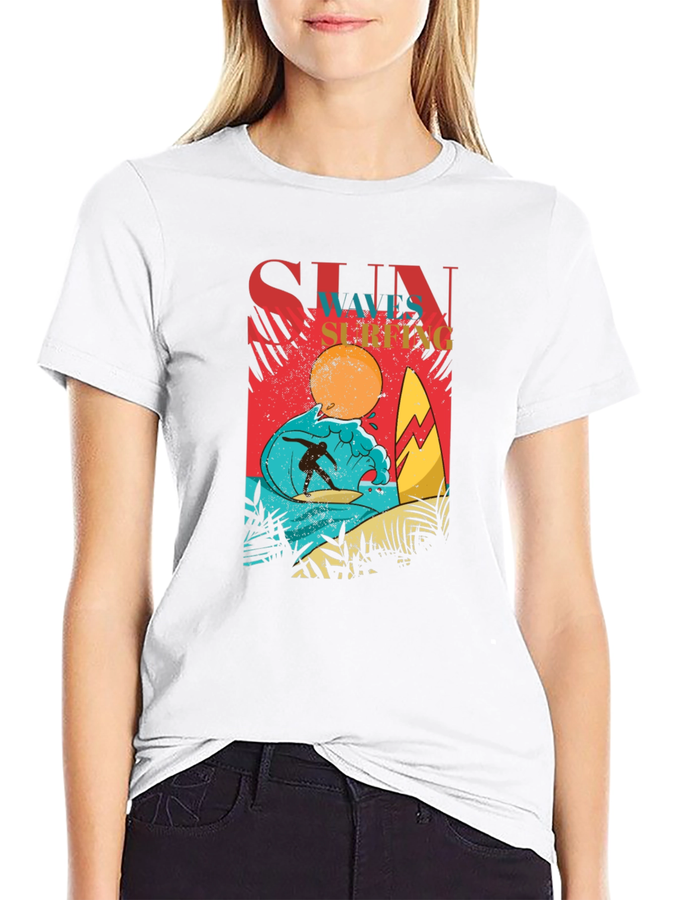 Black Surf's Up Graphic Tee - Black Cotton T-Shirt view 9