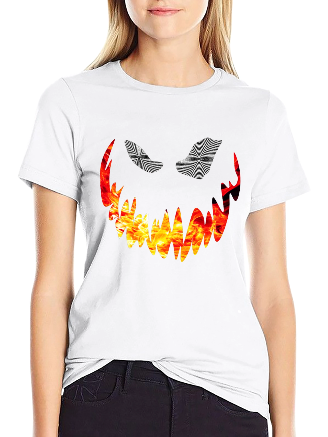 Black Fiery Monster Face Graphic Tee - Black view 9