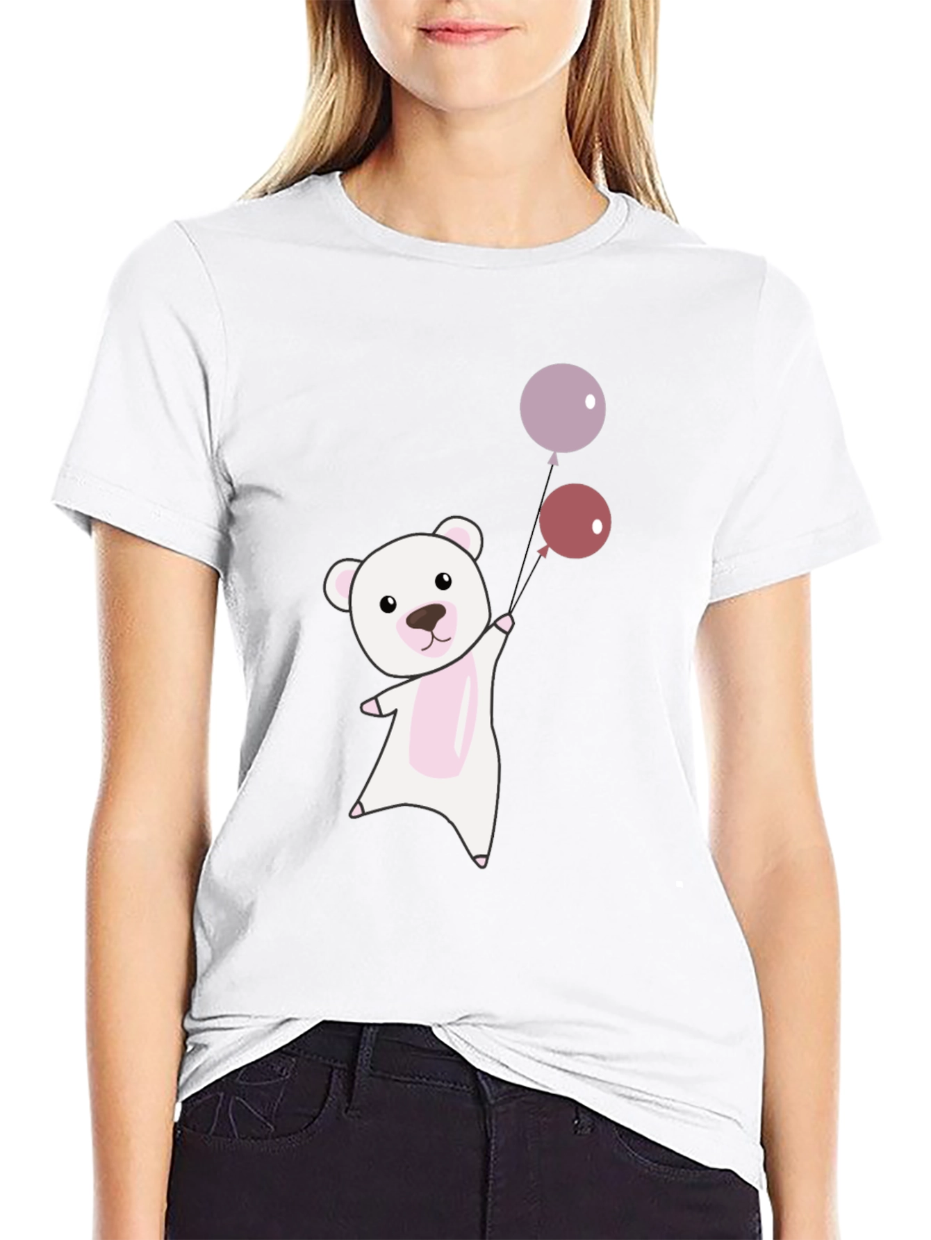 Black Cute Bear with Balloons Graphic Tee - Soft Cotton Comfort view 9