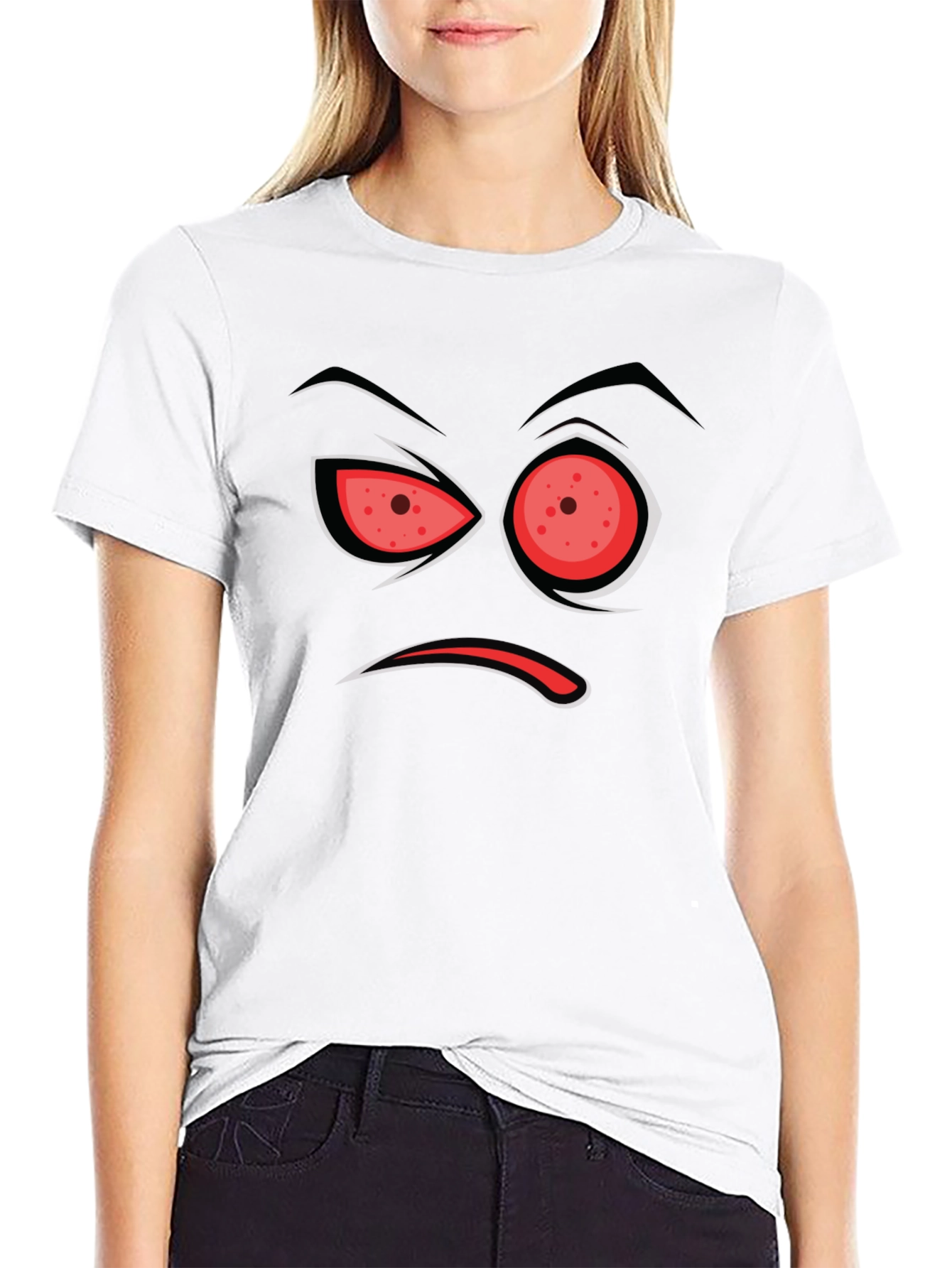 Black Men's Black T-Shirt with Angry Face Design view 9