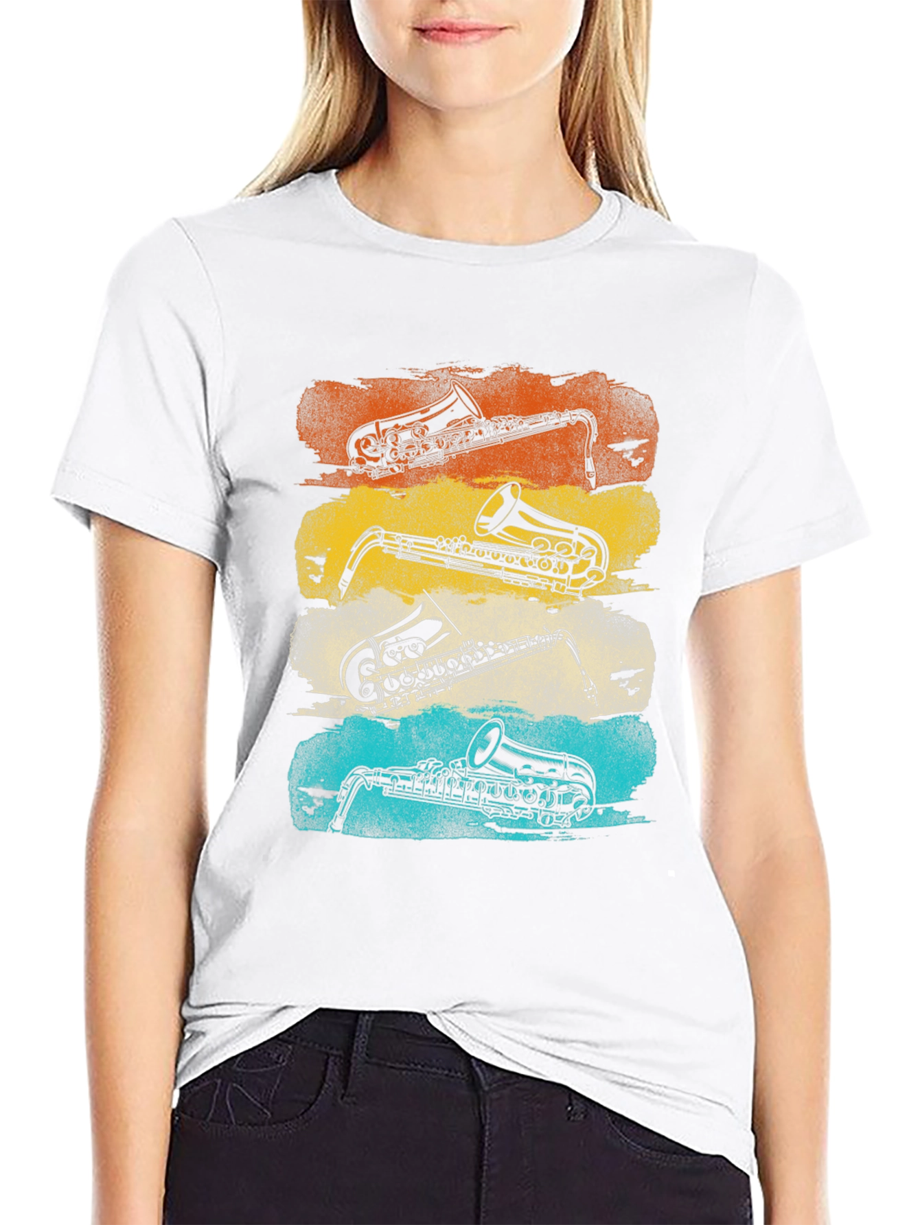 Black Saxophone T-Shirt - Retro Musical Design view 9
