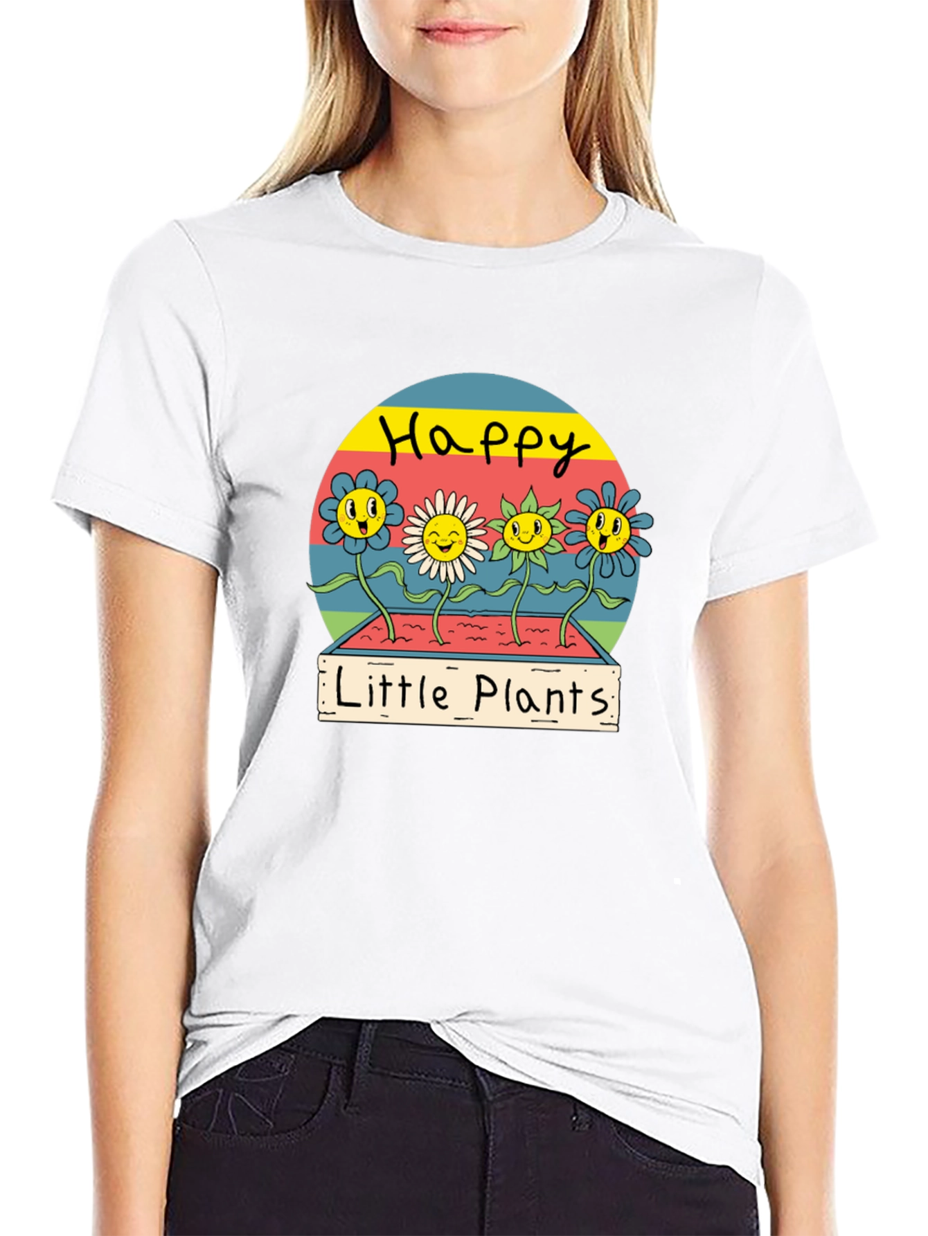 Black Happy Little Plants Graphic Tee - Trendy Unisex T-Shirt view 9