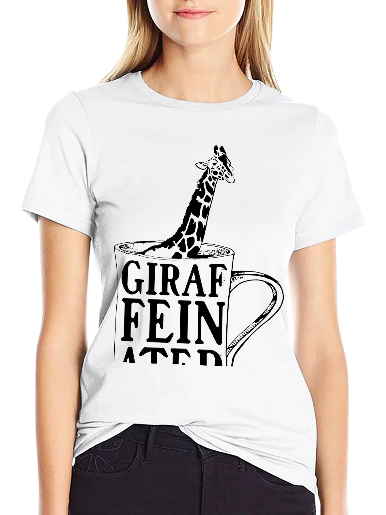 Black Giraffeinated Black T-Shirt - Quirky Coffee Lover Tee view 9